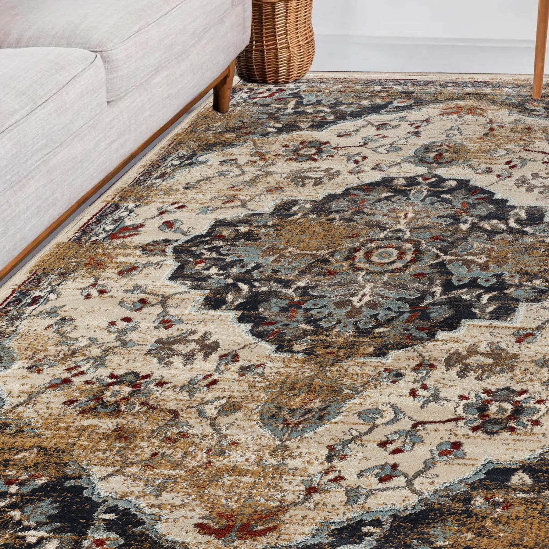 Abena Traditional Medallion Indoor Area Rugs or Runner Rug