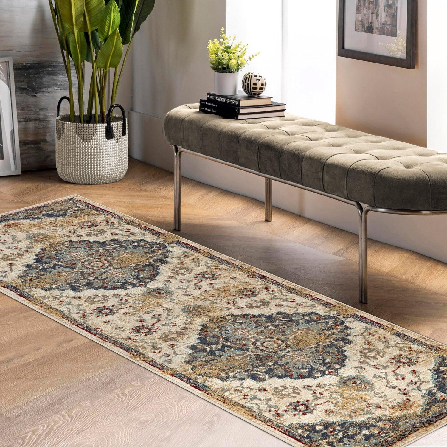 Abena Traditional Medallion Indoor Area Rugs or Runner Rug