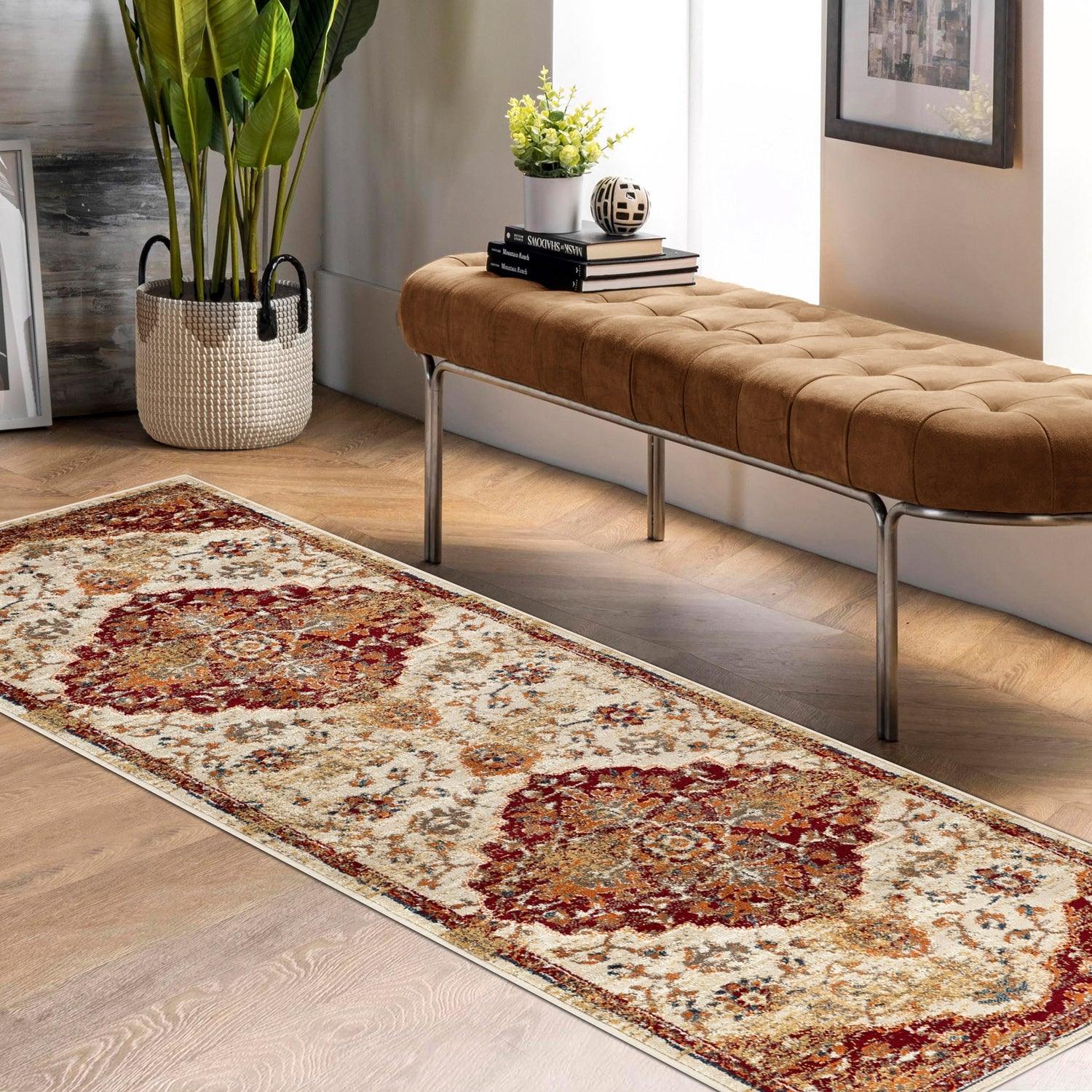 Abena Traditional Medallion Indoor Area Rugs or Runner Rug