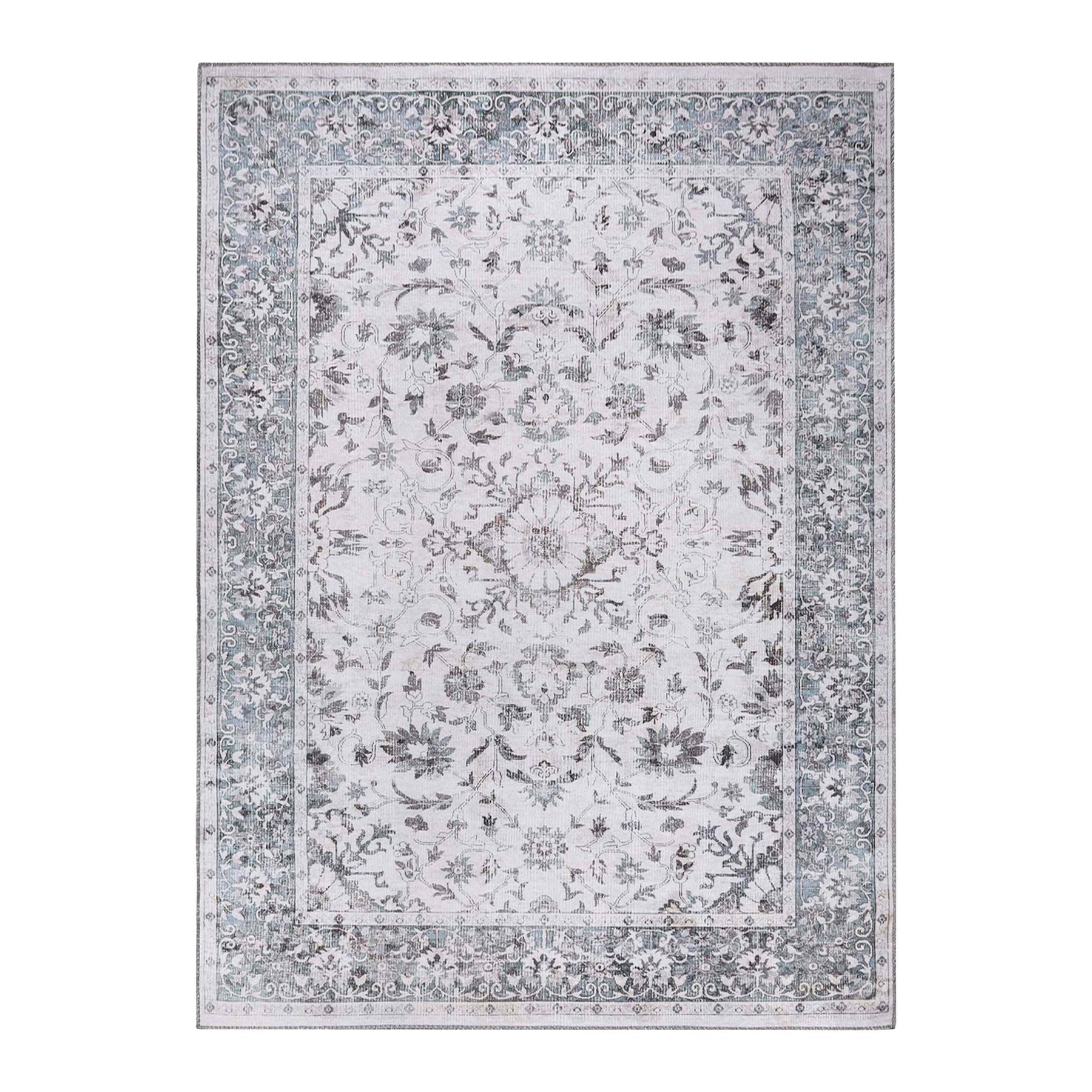 Agra Floral Scroll Washable Indoor Area Rugs or Runner Rug