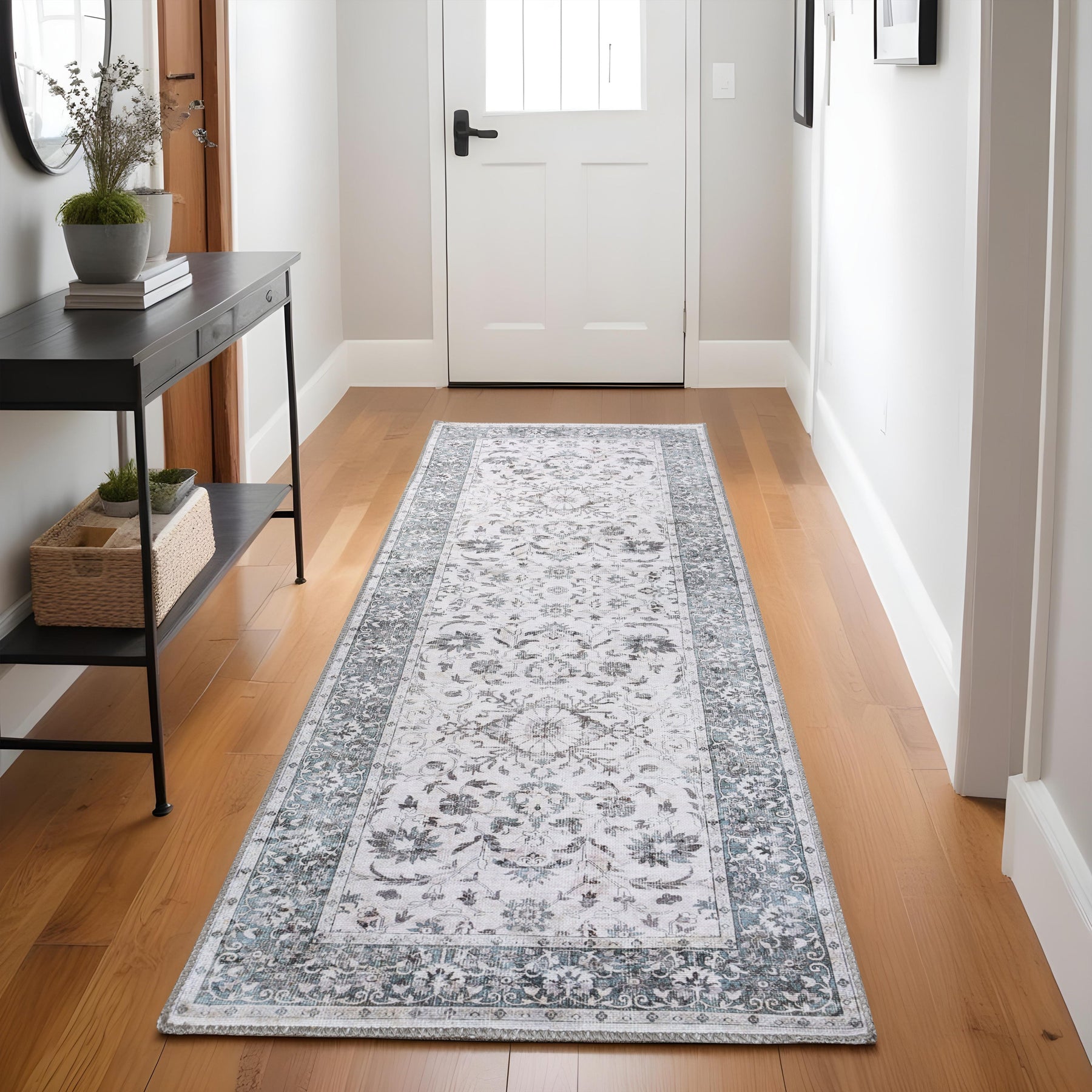 Agra Floral Scroll Washable Indoor Area Rugs or Runner Rug