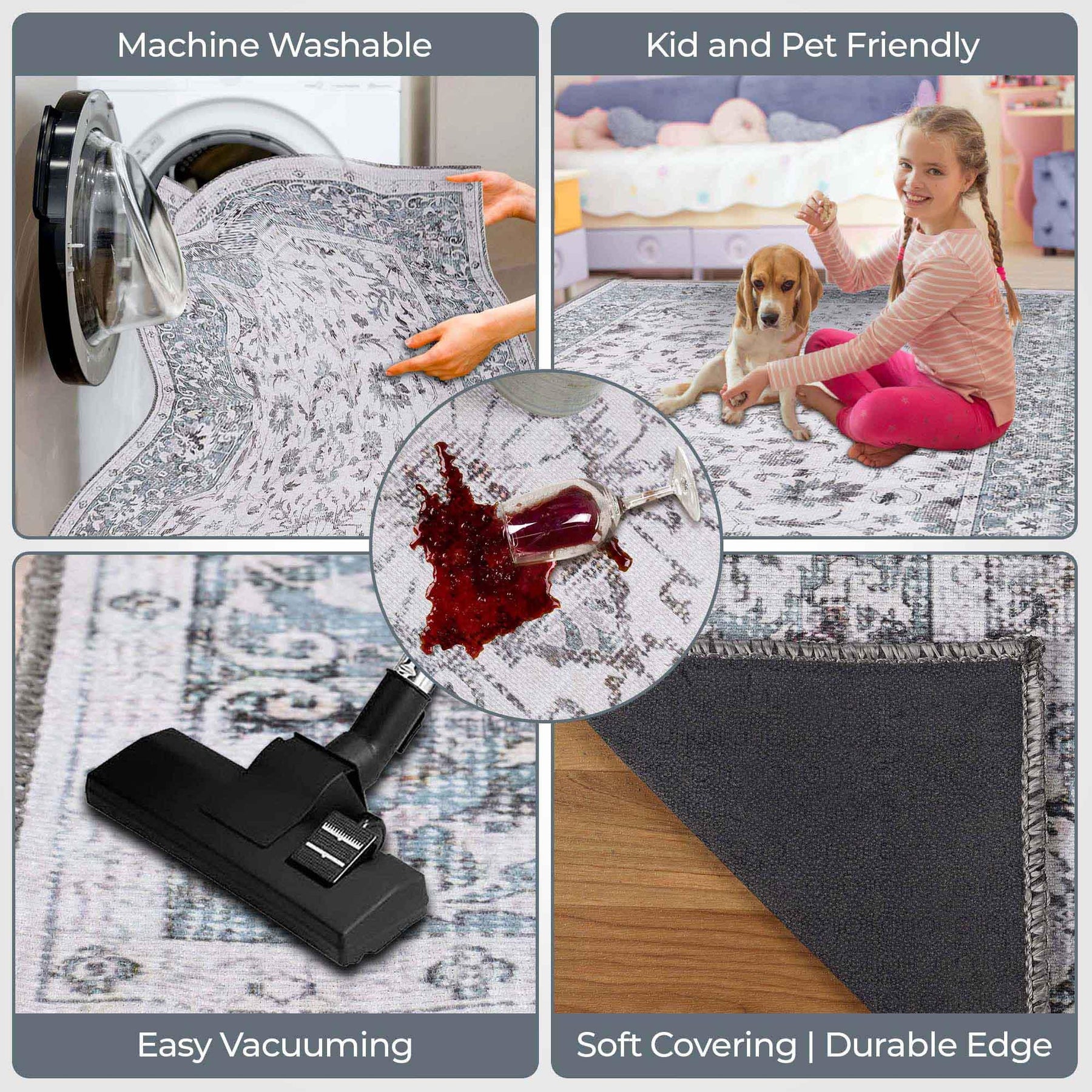 Agra Floral Scroll Washable Indoor Area Rugs or Runner Rug