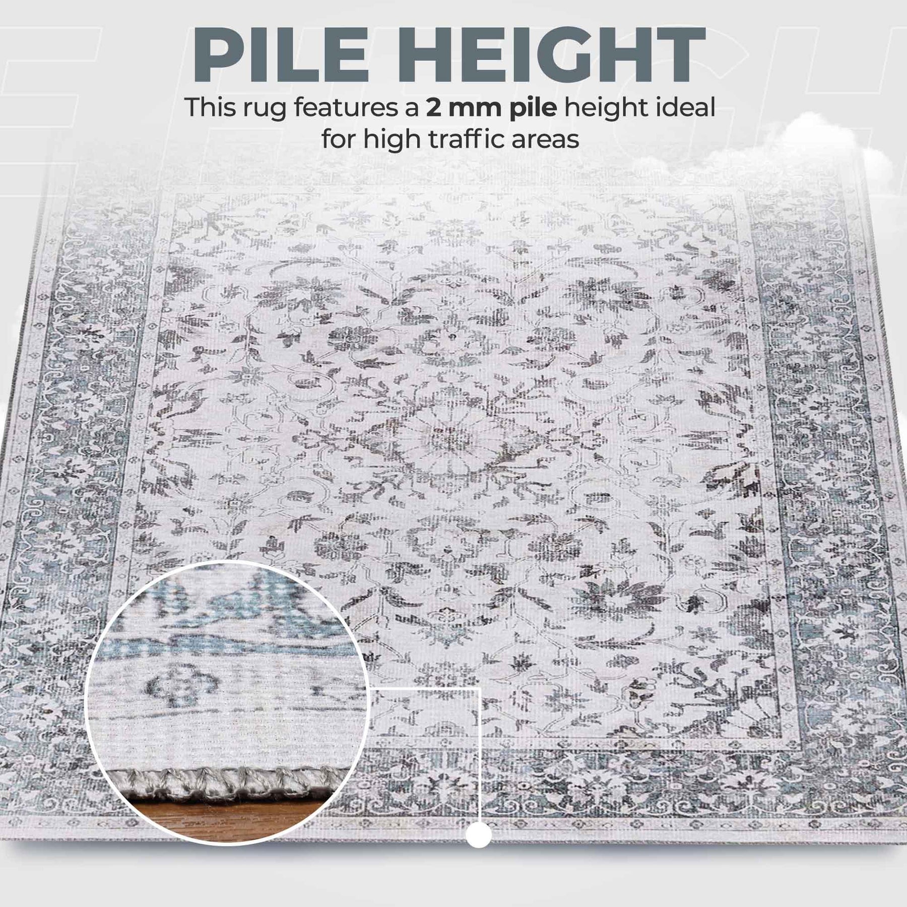 Agra Floral Scroll Washable Indoor Area Rugs or Runner Rug