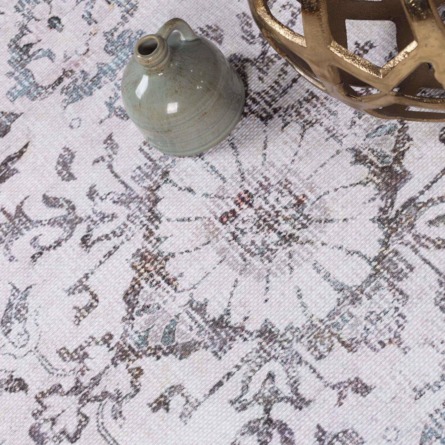 Agra Floral Scroll Washable Indoor Area Rugs or Runner Rug