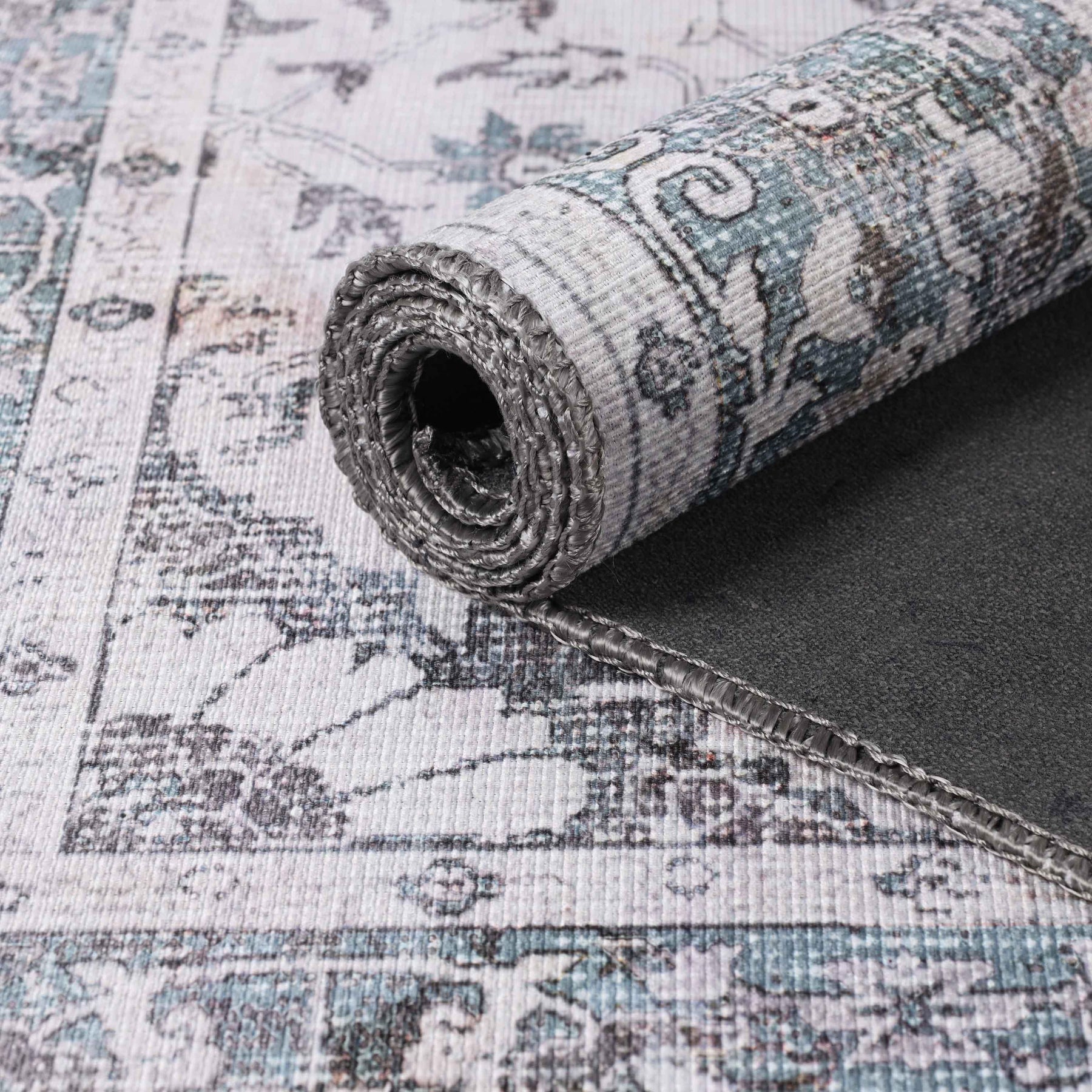 Agra Floral Scroll Washable Indoor Area Rugs or Runner Rug