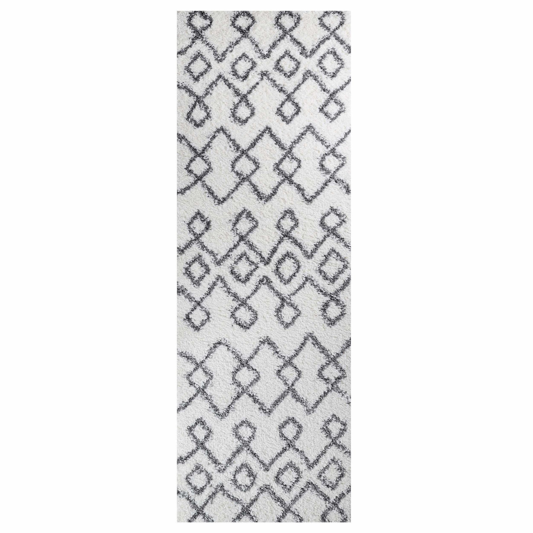 Alia Boho Geometric Diamonds Indoor Plush Shag Area Rug Or Runner Rug