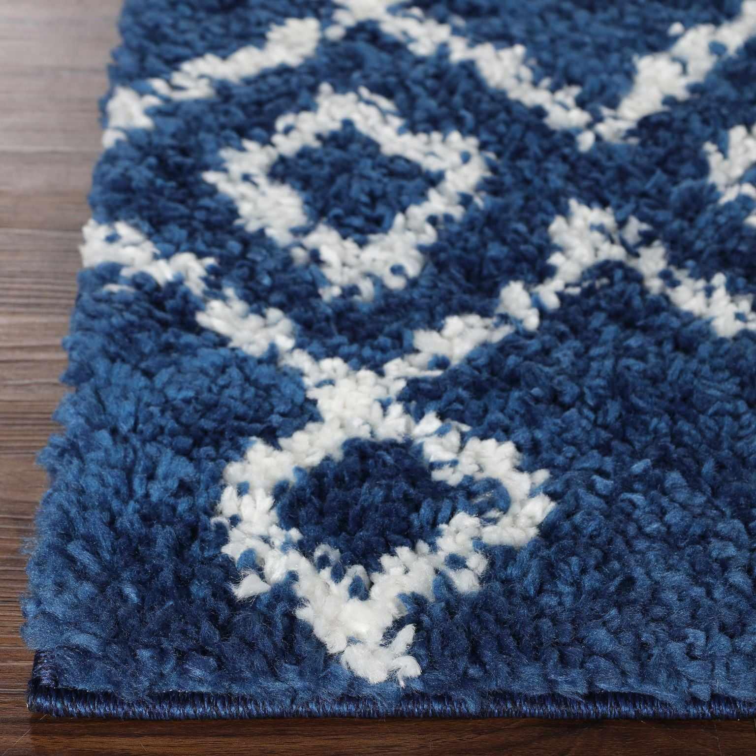 Alia Boho Geometric Diamonds Indoor Plush Shag Area Rug Or Runner Rug
