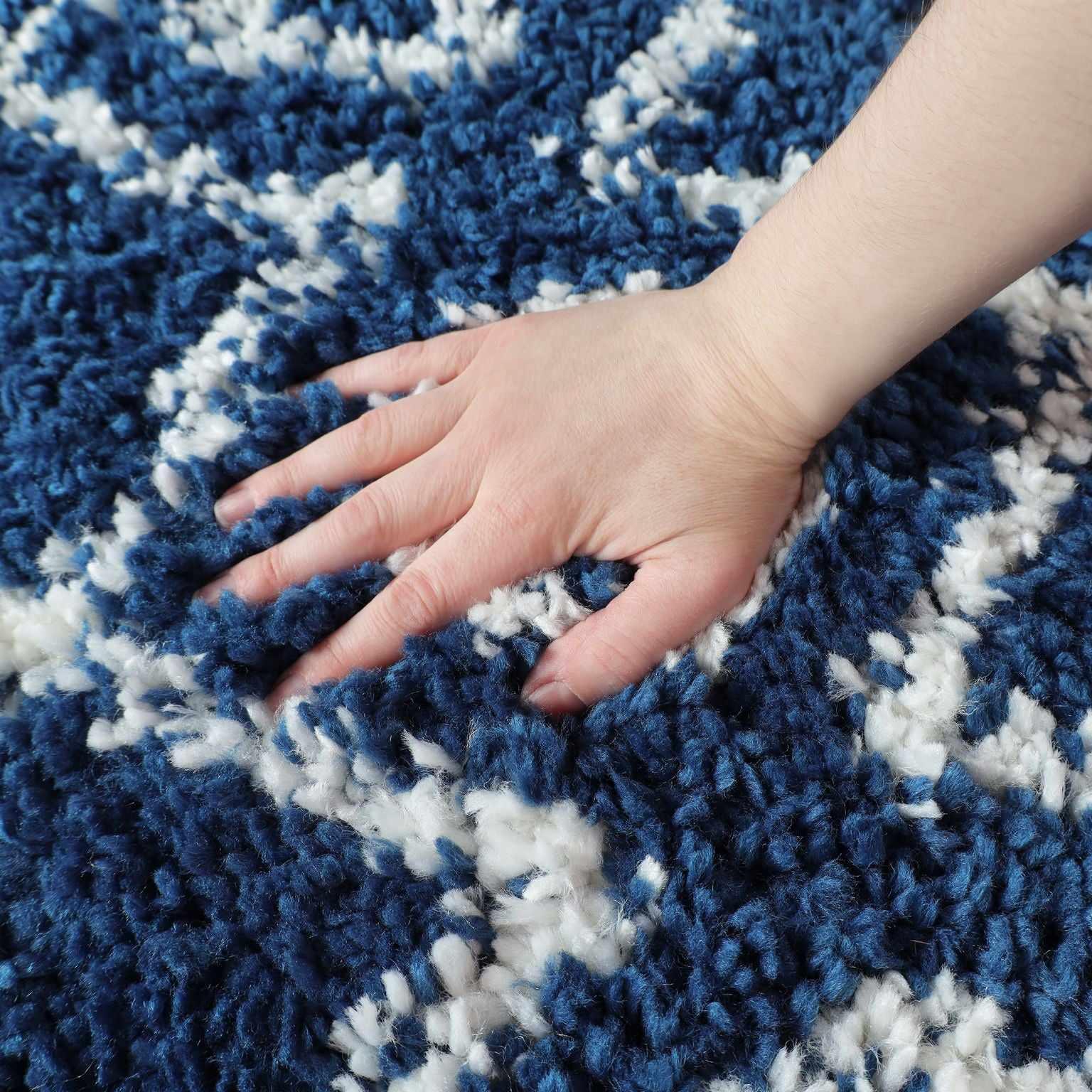 Alia Boho Geometric Diamonds Indoor Plush Shag Area Rug Or Runner Rug