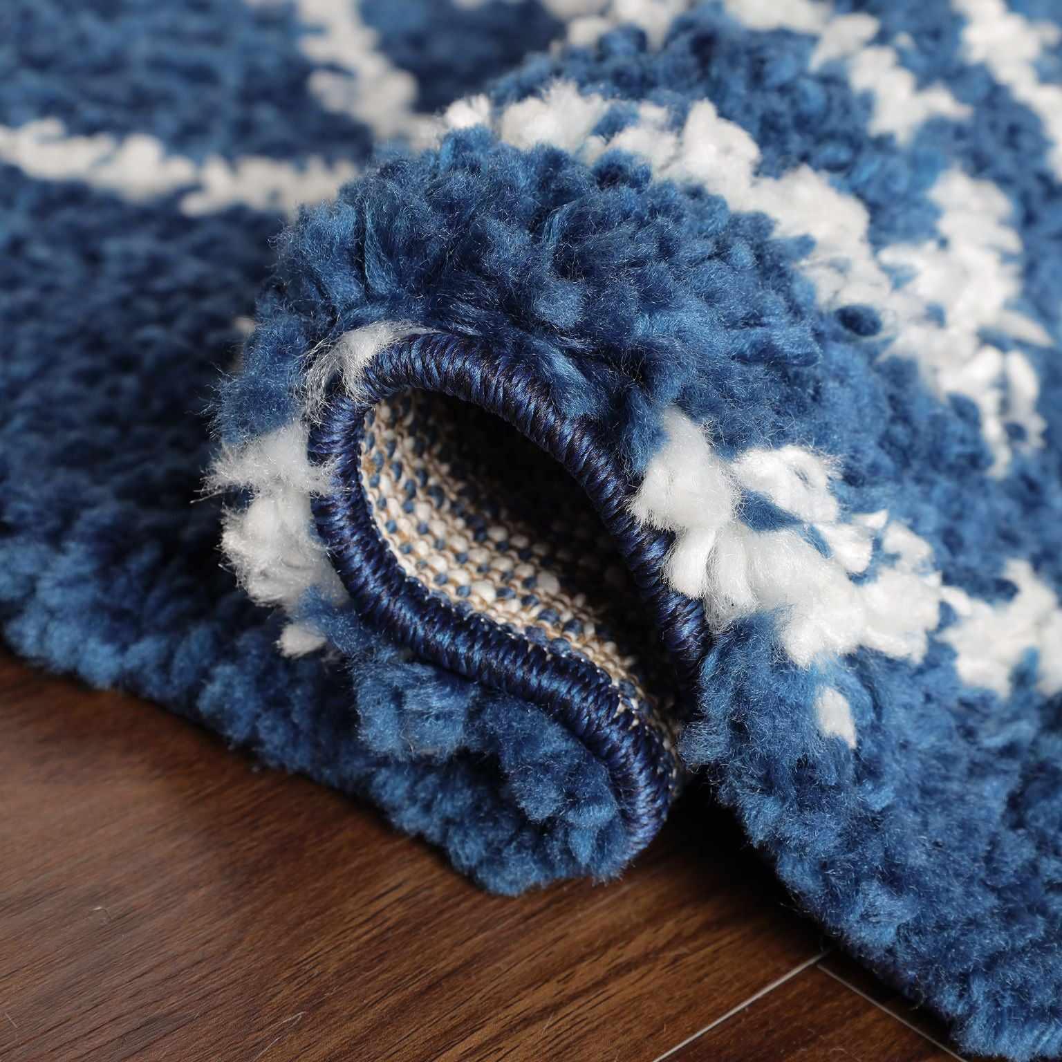 Alia Boho Geometric Diamonds Indoor Plush Shag Area Rug Or Runner Rug