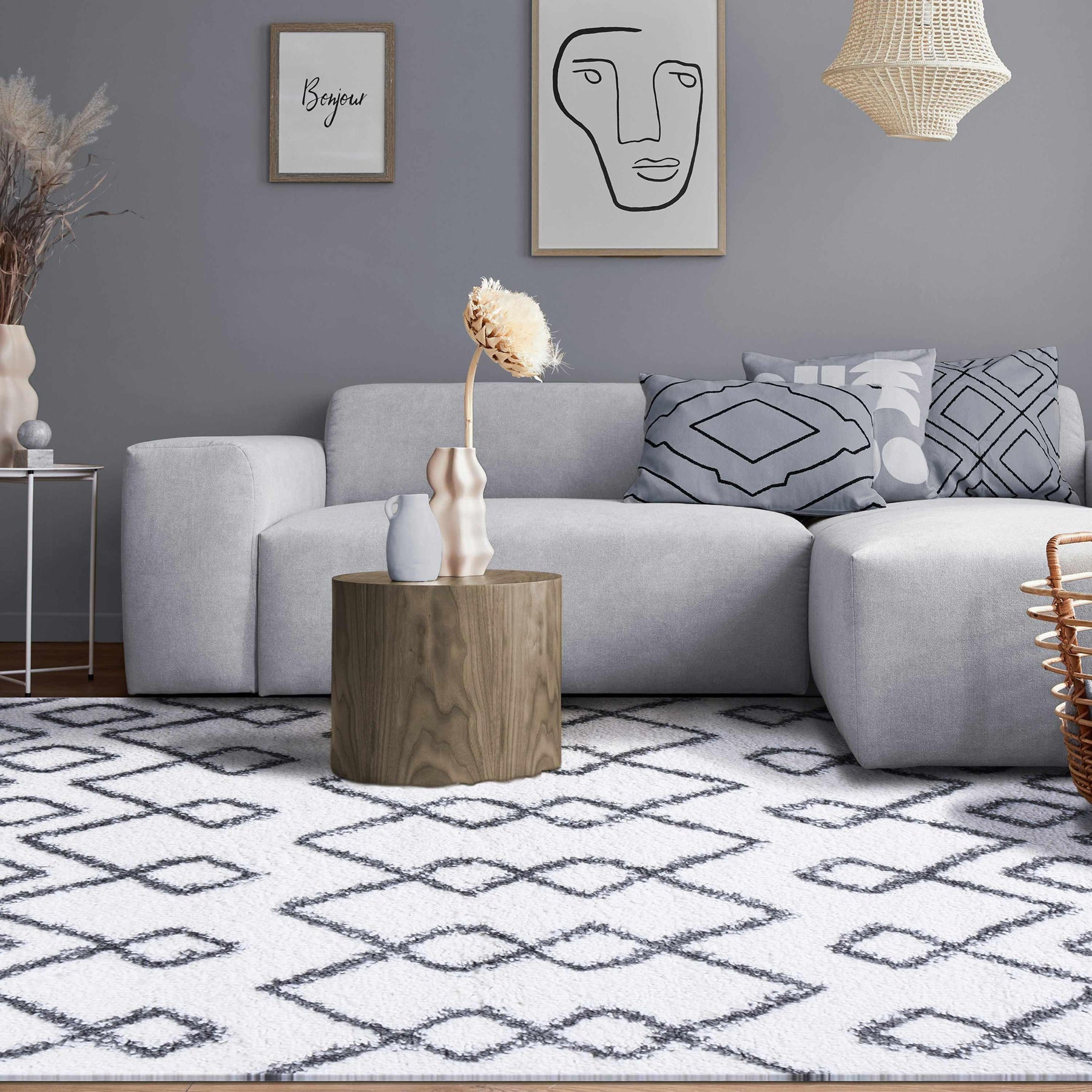 Alia Boho Geometric Diamonds Indoor Plush Shag Area Rug Or Runner Rug