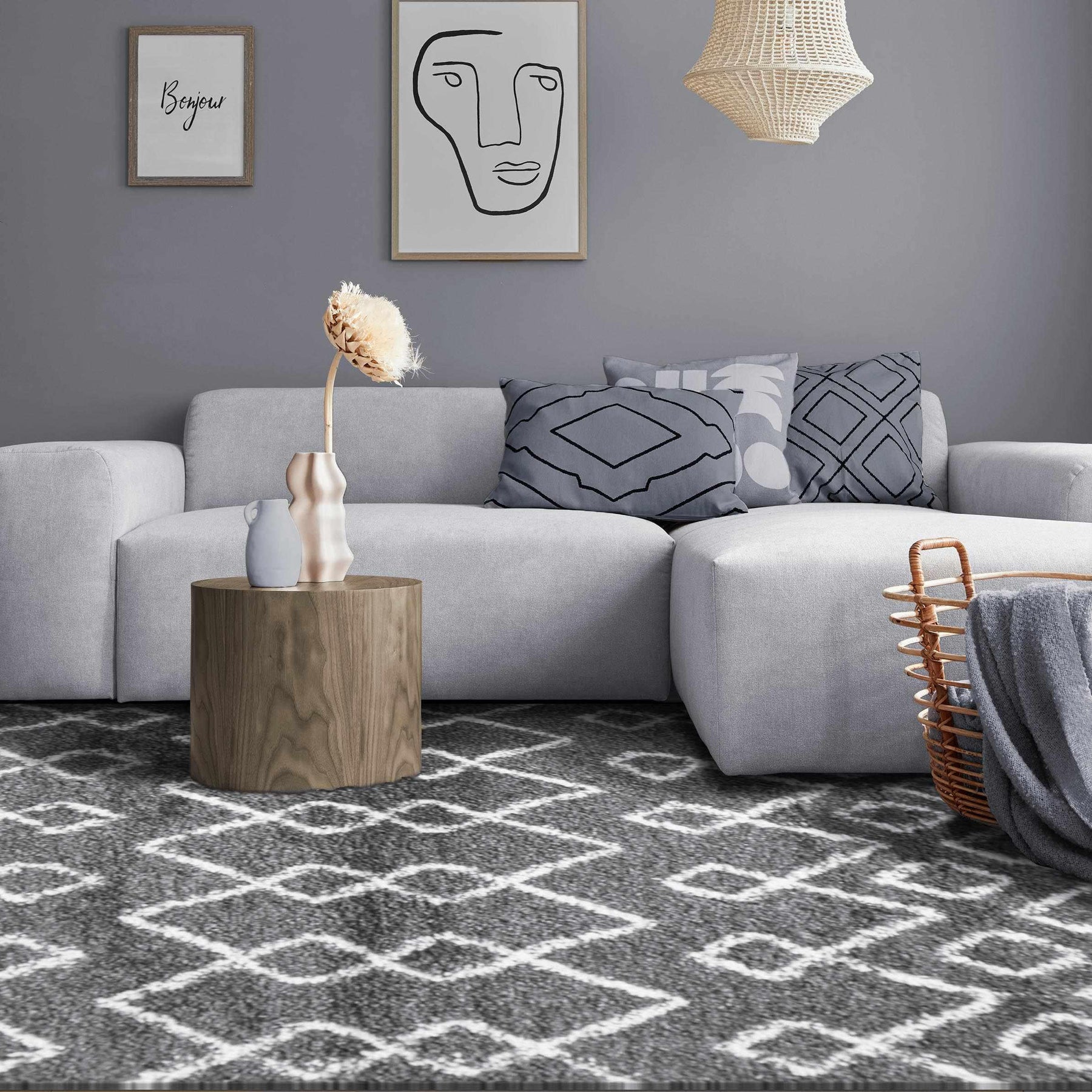 Alia Boho Geometric Diamonds Indoor Plush Shag Area Rug Or Runner Rug