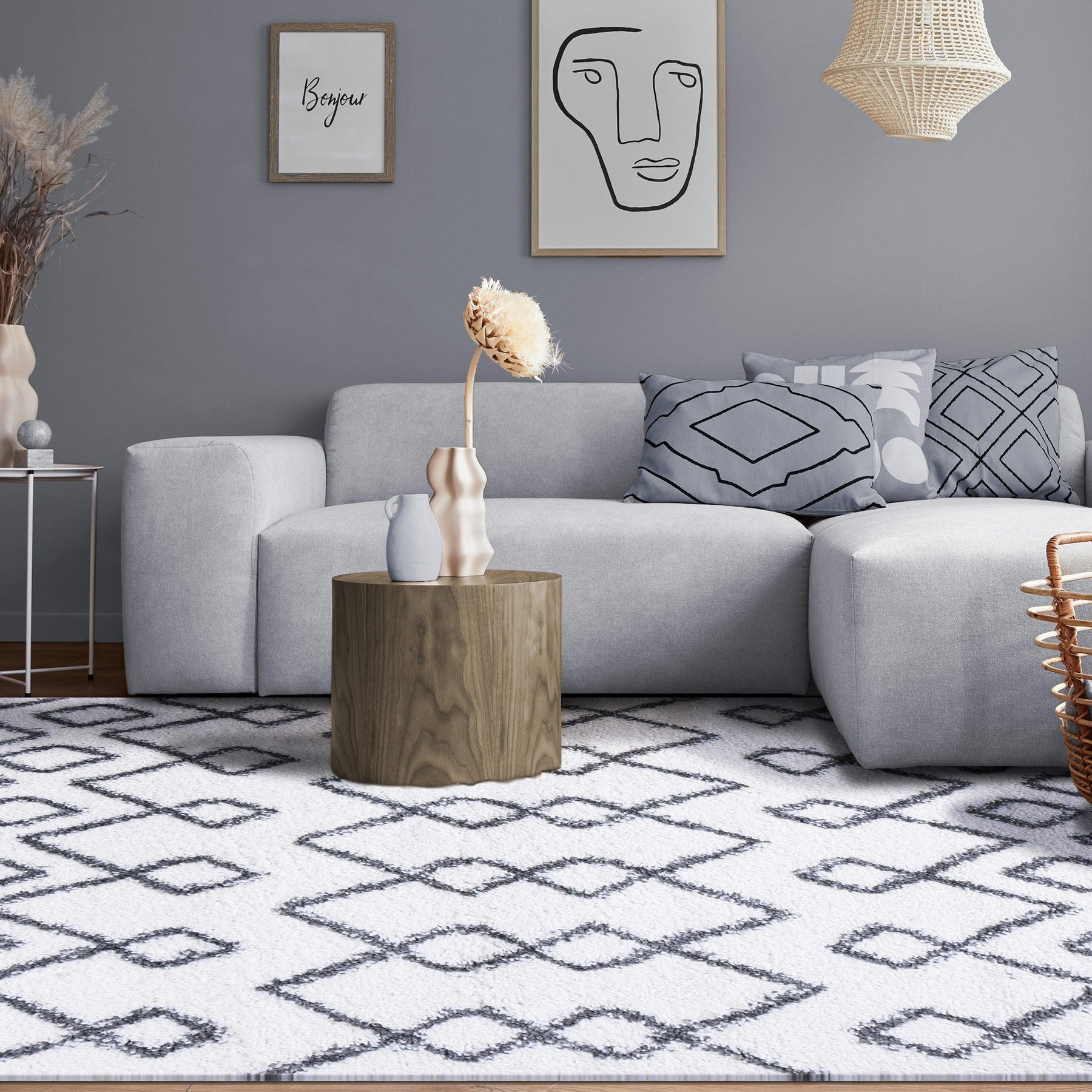 Alia Boho Geometric Diamonds Indoor Plush Shag Area Rug Or Runner Rug