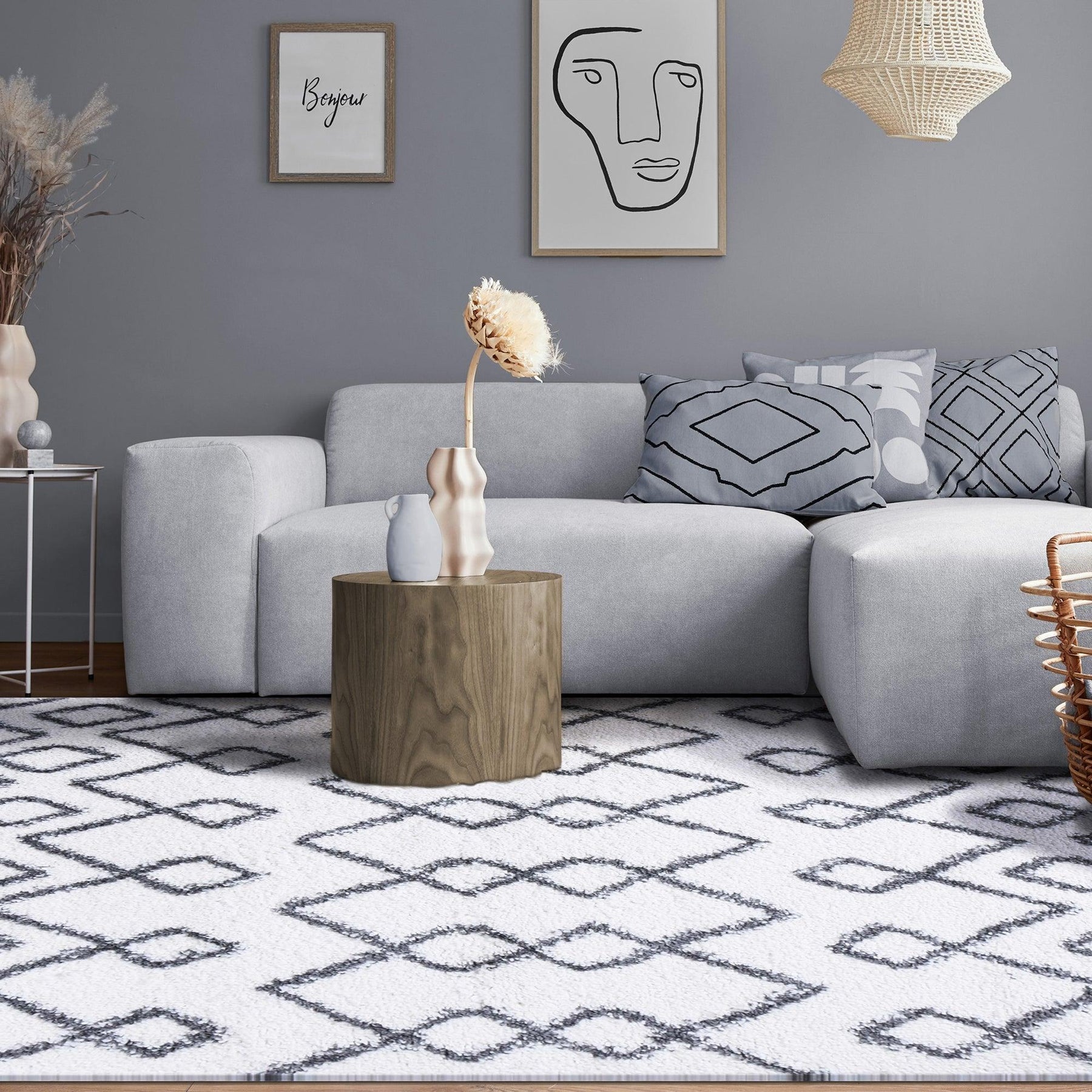 Alia Boho Geometric Diamonds Indoor Plush Shag Area Rug Or Runner Rug