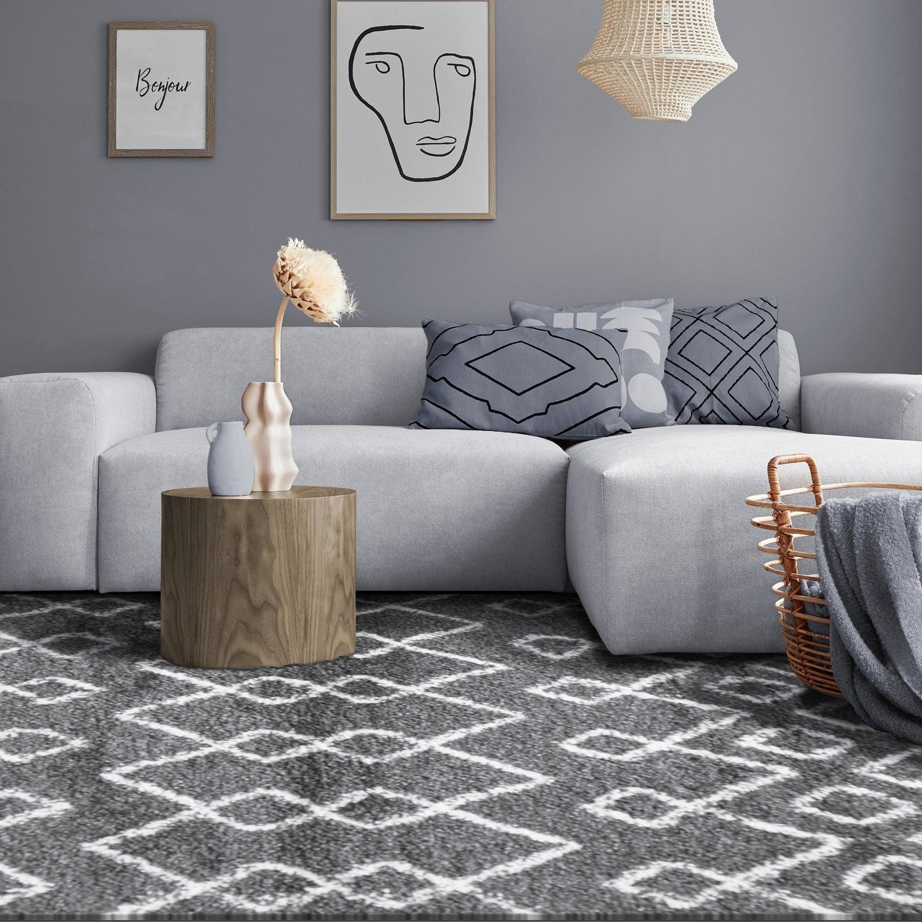 Alia Boho Geometric Diamonds Indoor Plush Shag Area Rug Or Runner Rug