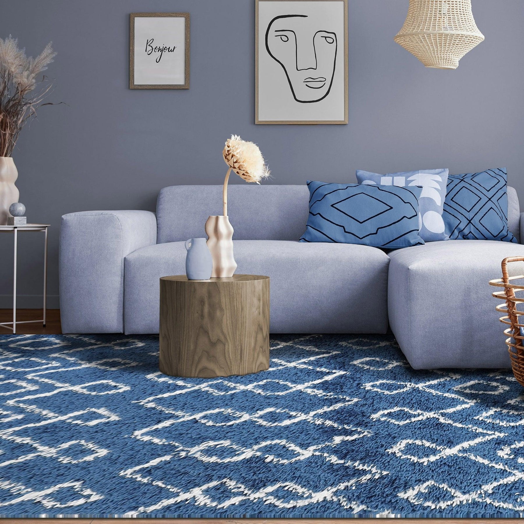 Alia Boho Geometric Diamonds Indoor Plush Shag Area Rug Or Runner Rug