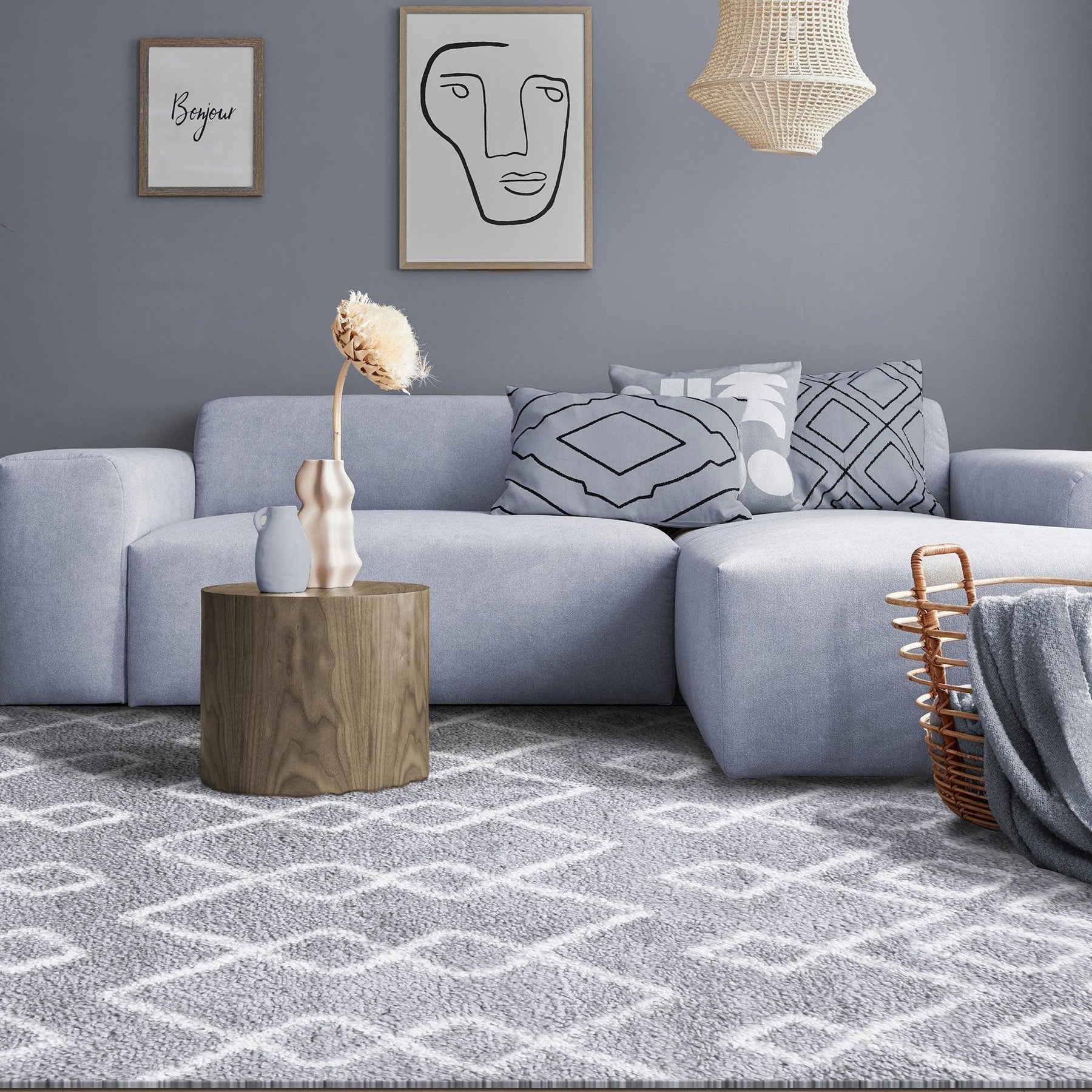 Alia Boho Geometric Diamonds Indoor Plush Shag Area Rug Or Runner Rug