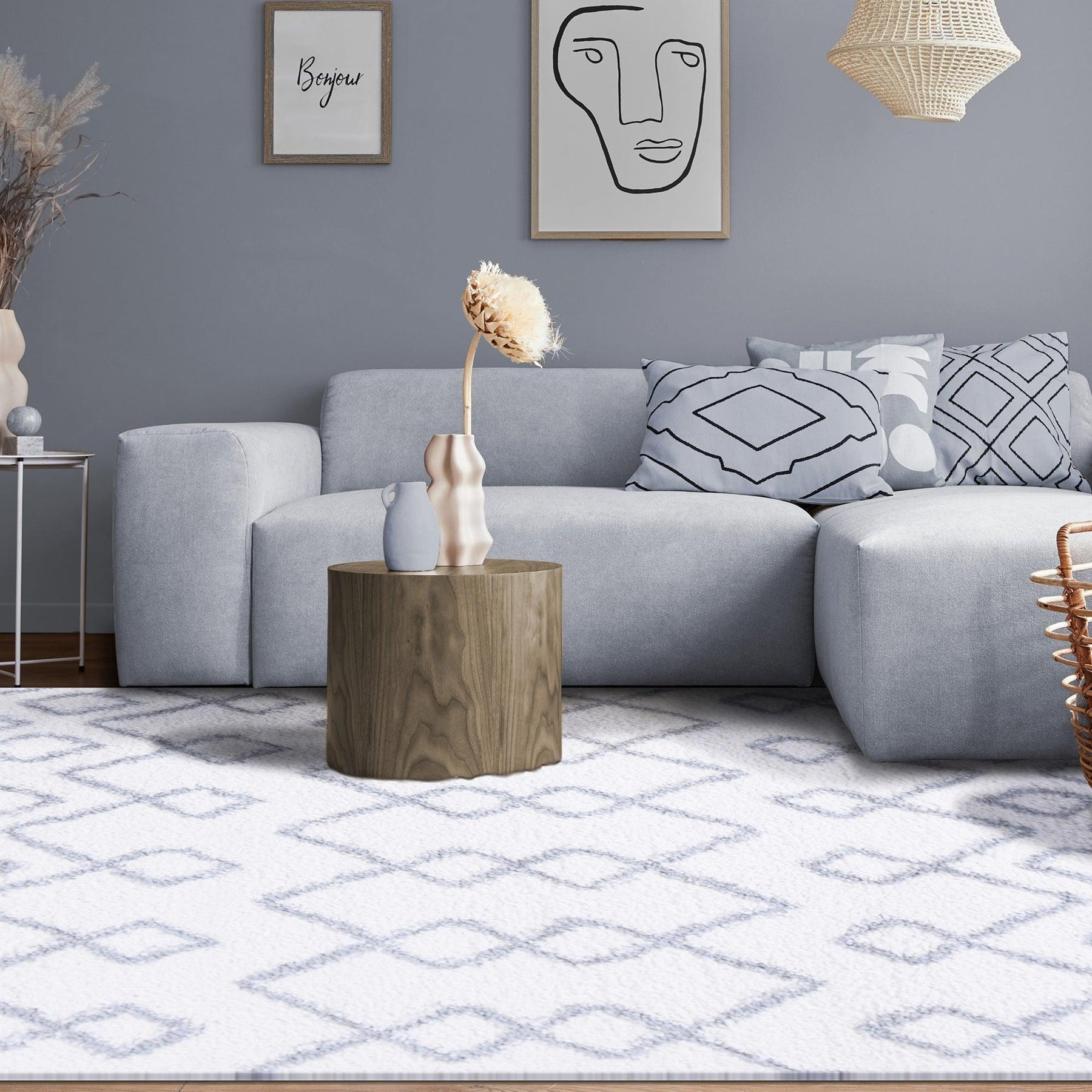 Alia Boho Geometric Diamonds Indoor Plush Shag Area Rug Or Runner Rug