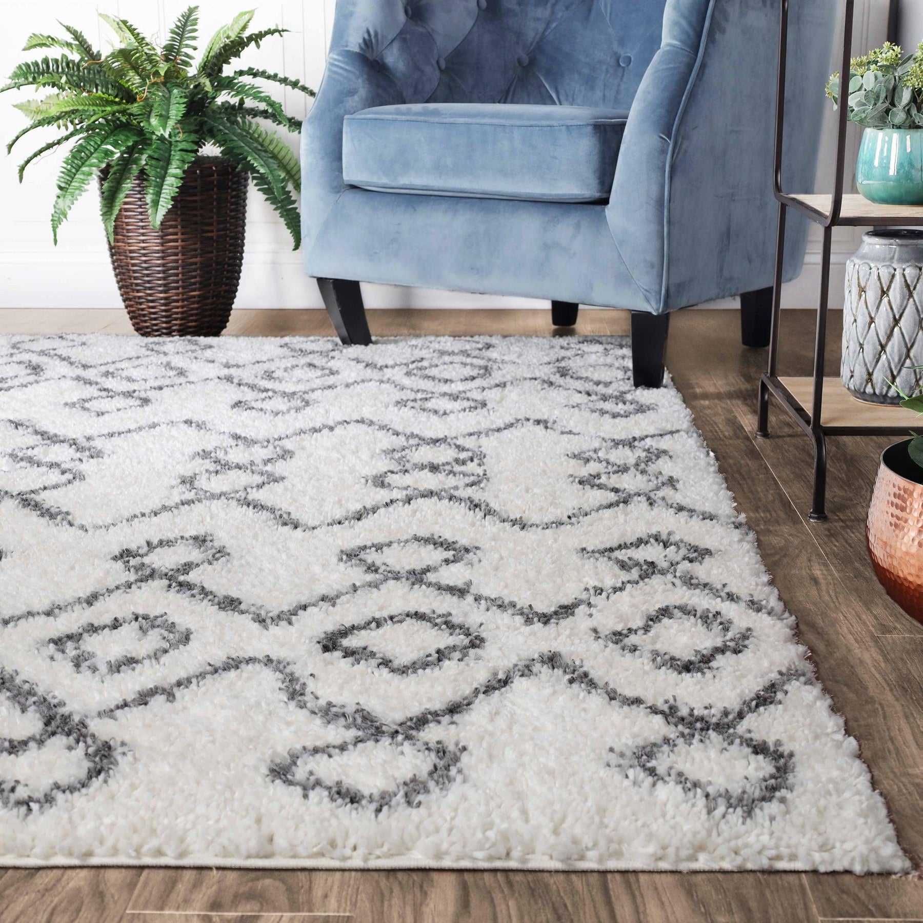 Alia Boho Geometric Diamonds Indoor Plush Shag Area Rug Or Runner Rug