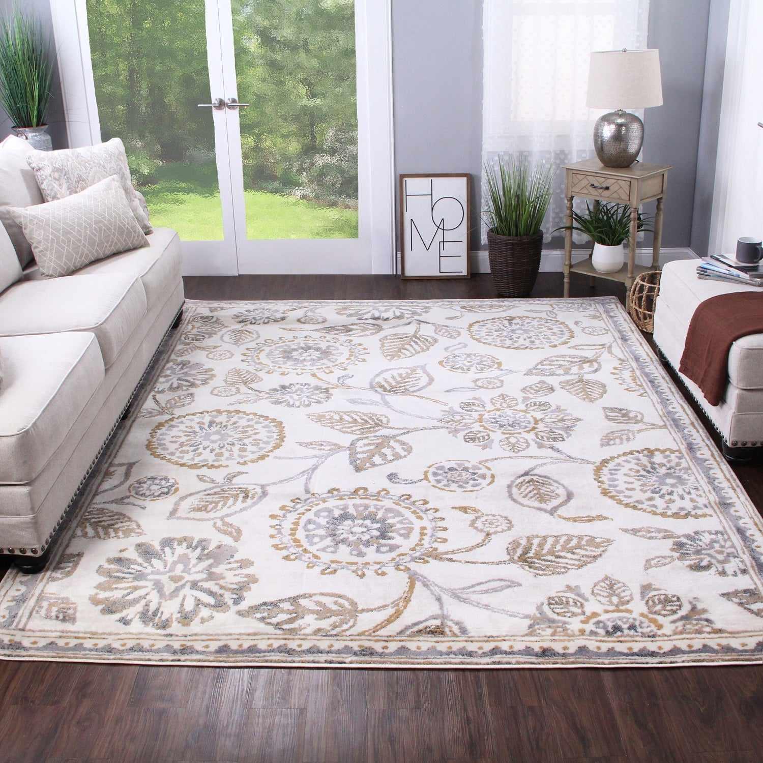 Amaryllis Modern Farmhouse Botanical Floral Vines Indoor Area Rug