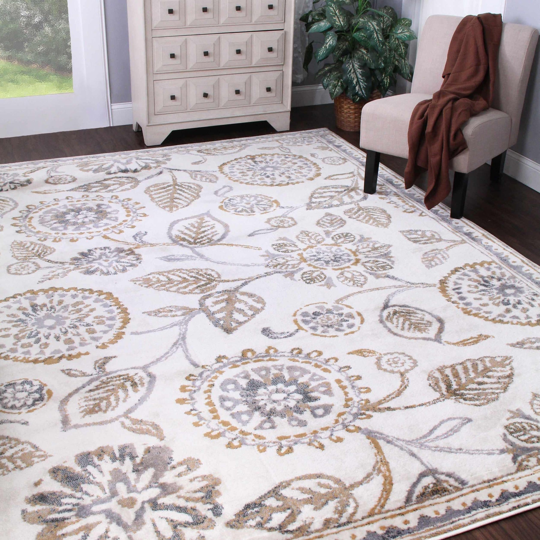 Amaryllis Modern Farmhouse Botanical Floral Vines Indoor Area Rug