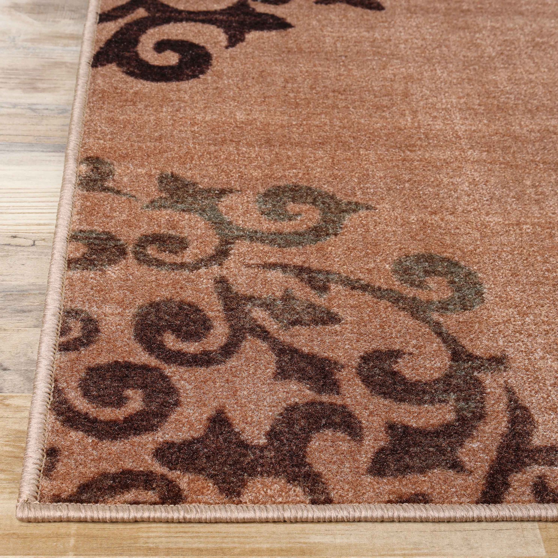 Amber Floral Scroll Medallion Non-Slip Washable Indoor Area Rug or Runner