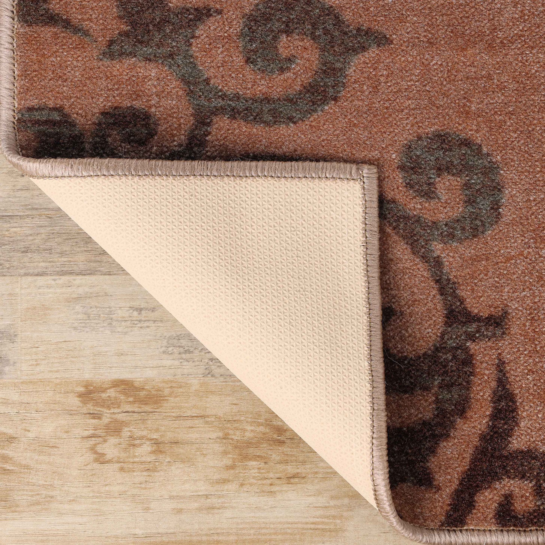 Amber Floral Scroll Medallion Non-Slip Washable Indoor Area Rug or Runner