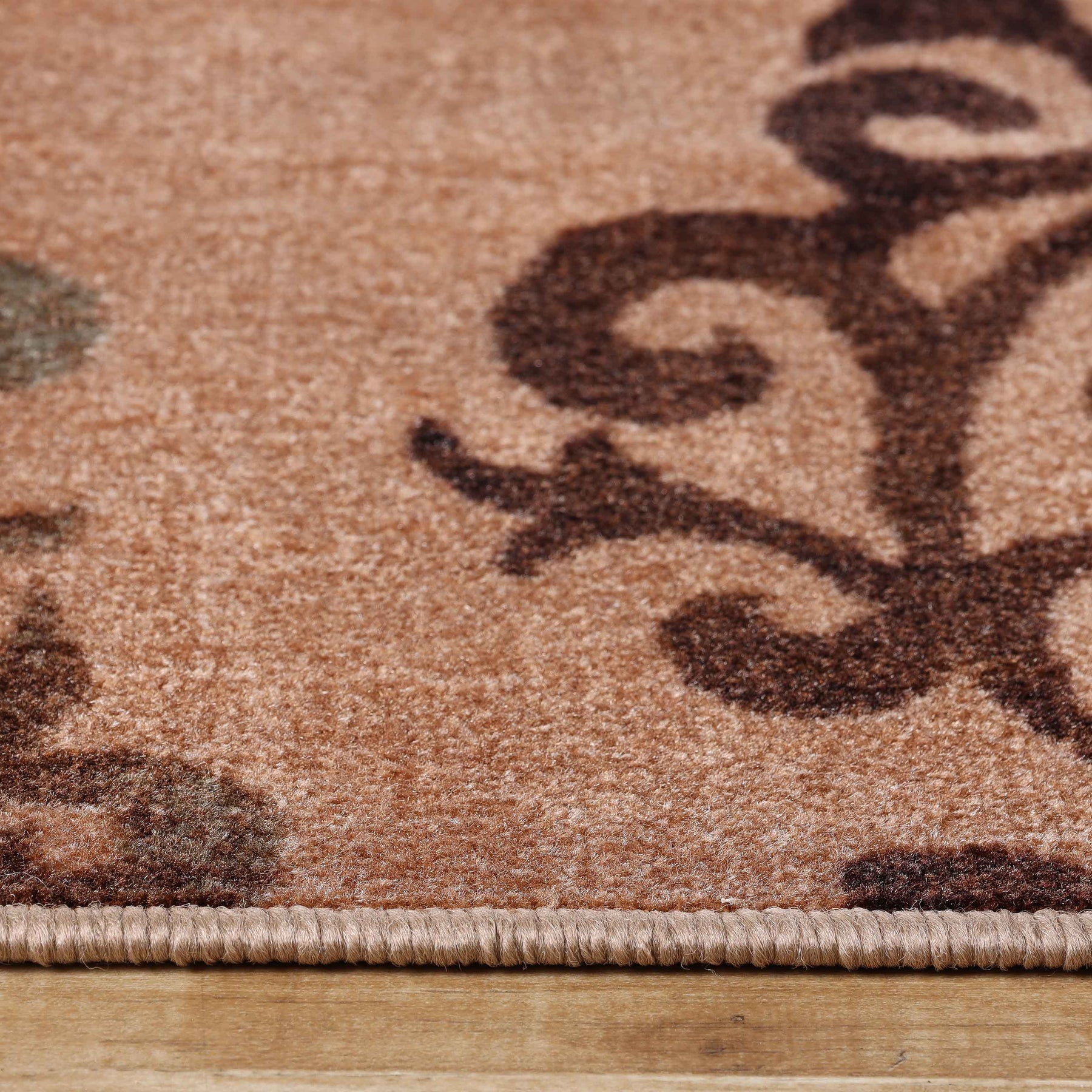 Amber Floral Scroll Medallion Non-Slip Washable Indoor Area Rug or Runner