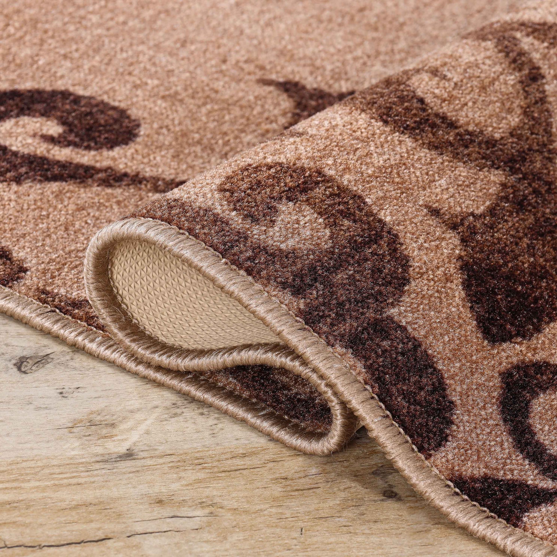 Amber Floral Scroll Medallion Non-Slip Washable Indoor Area Rug or Runner
