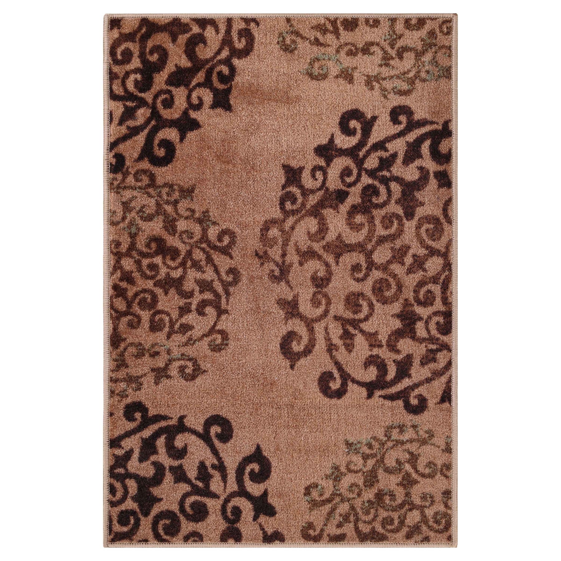 Amber Floral Scroll Medallion Non-Slip Washable Indoor Area Rug or Runner