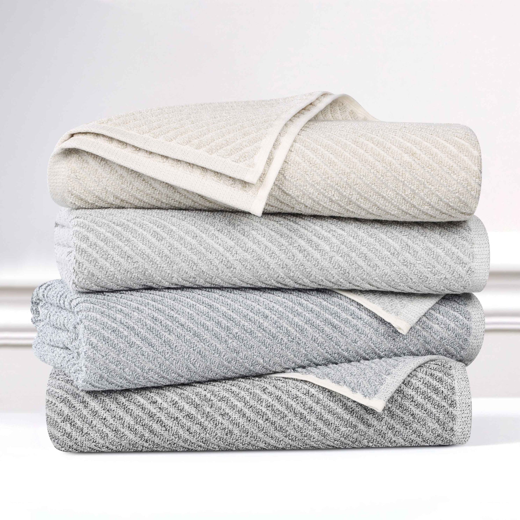 Amelia Cotton Blend Textured Diagonal Ribbed 12 Piece Towel Set