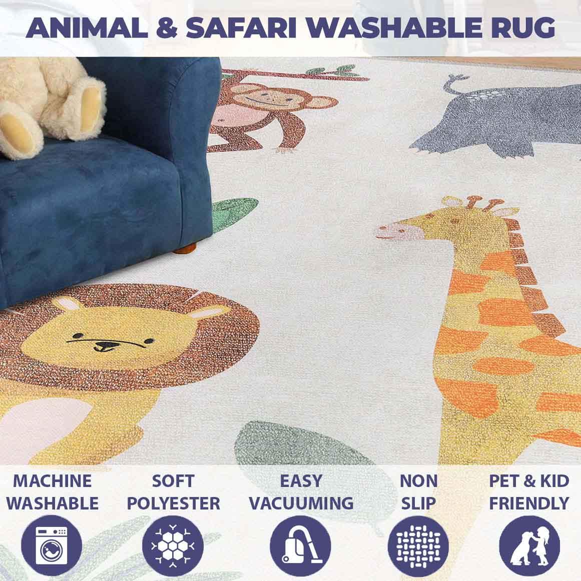 Animal Safari Non-Slip Kids Playroom Indoor Area Rug