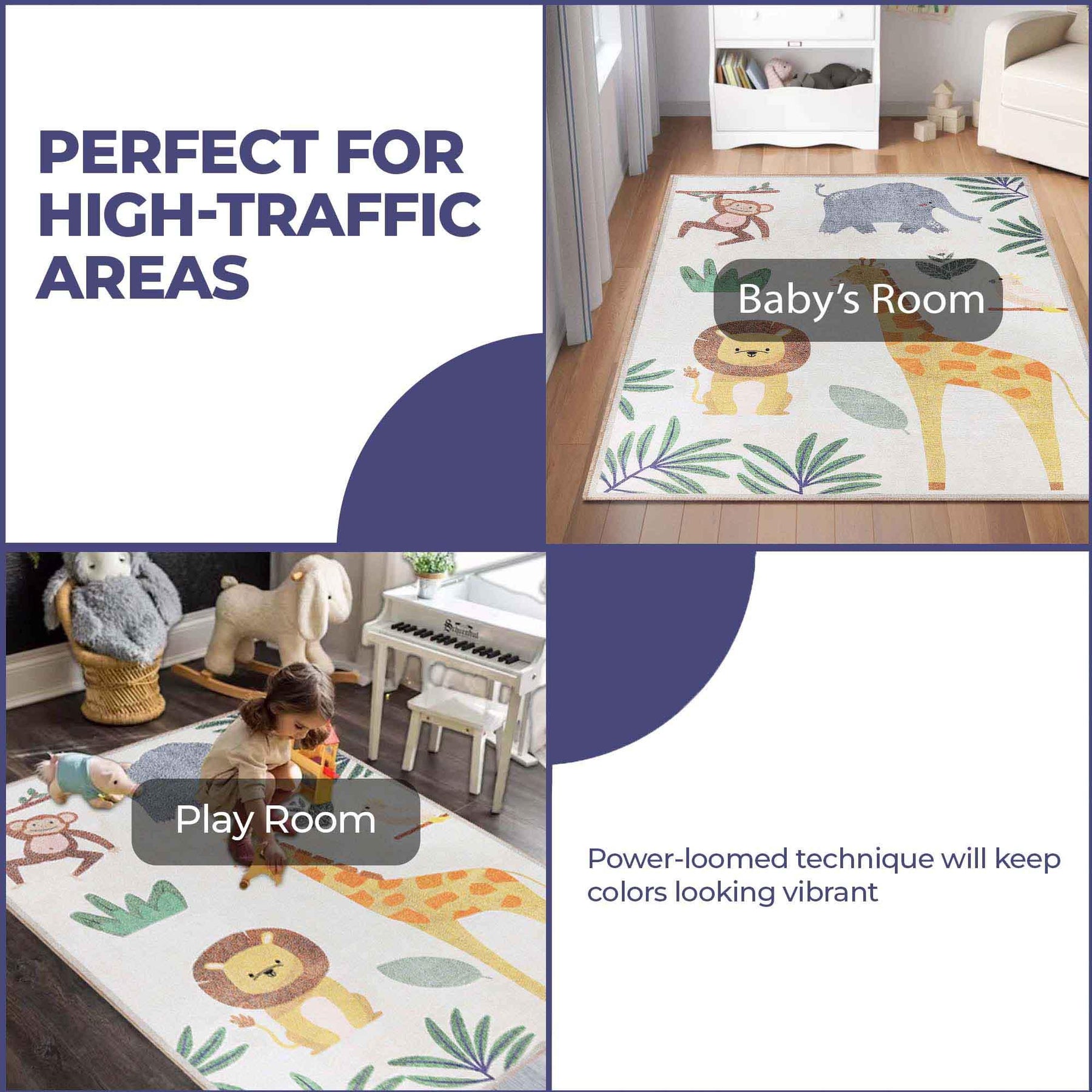 Animal Safari Non-Slip Kids Playroom Indoor Area Rug