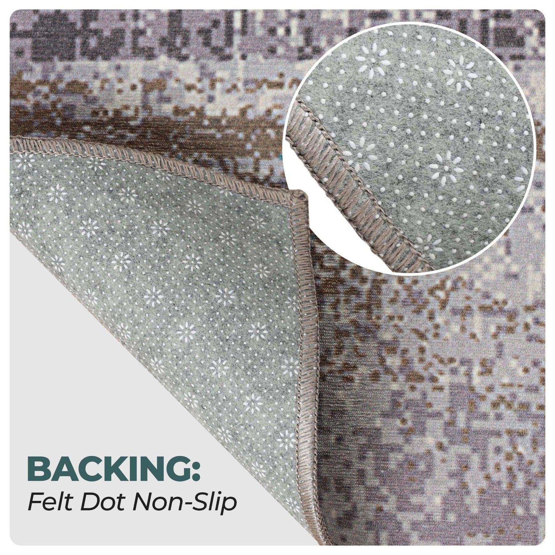 Ara Brushed Patchwork Non-Slip Washable Indoor Area Rug or Runner