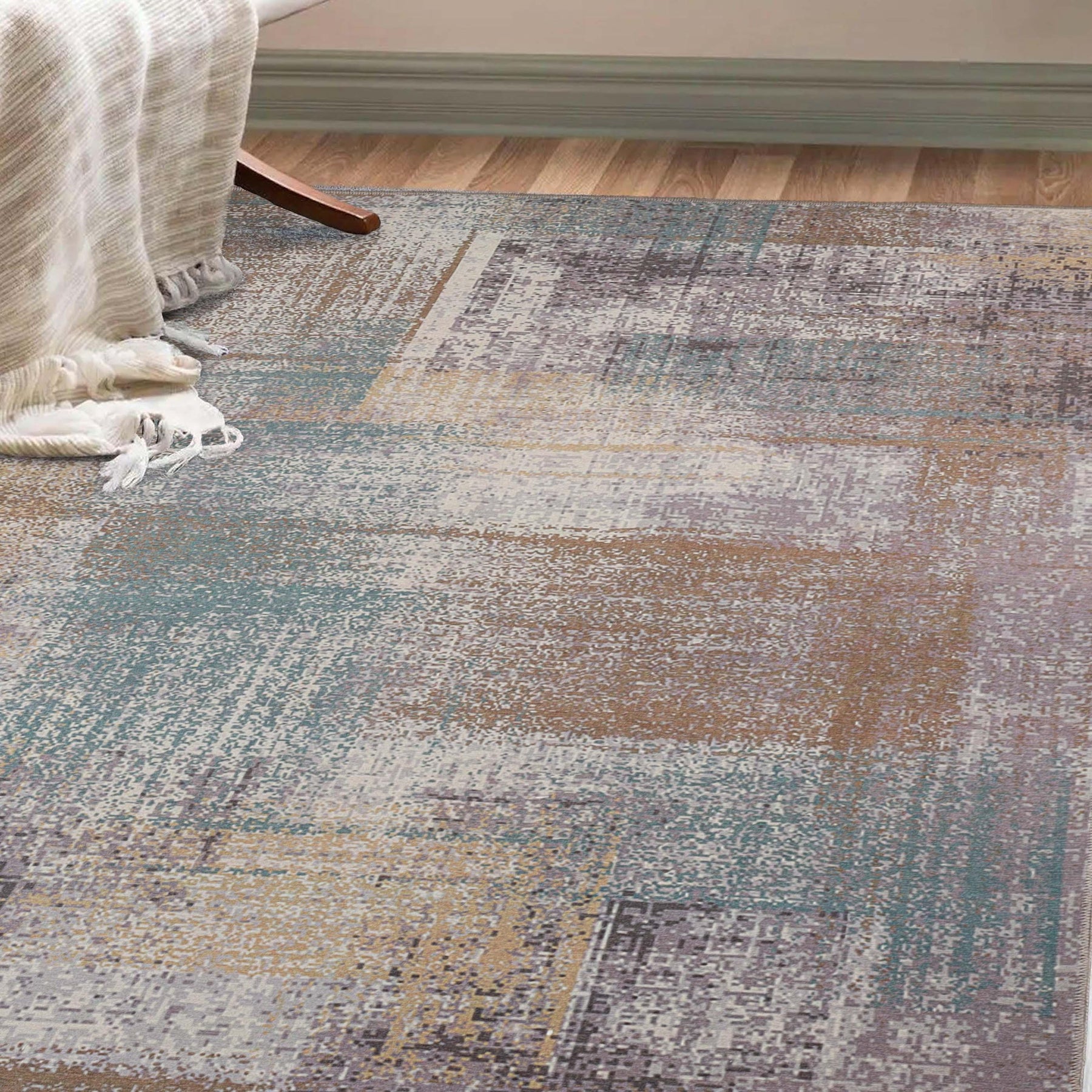 Ara Brushed Patchwork Non-Slip Washable Indoor Area Rug or Runner