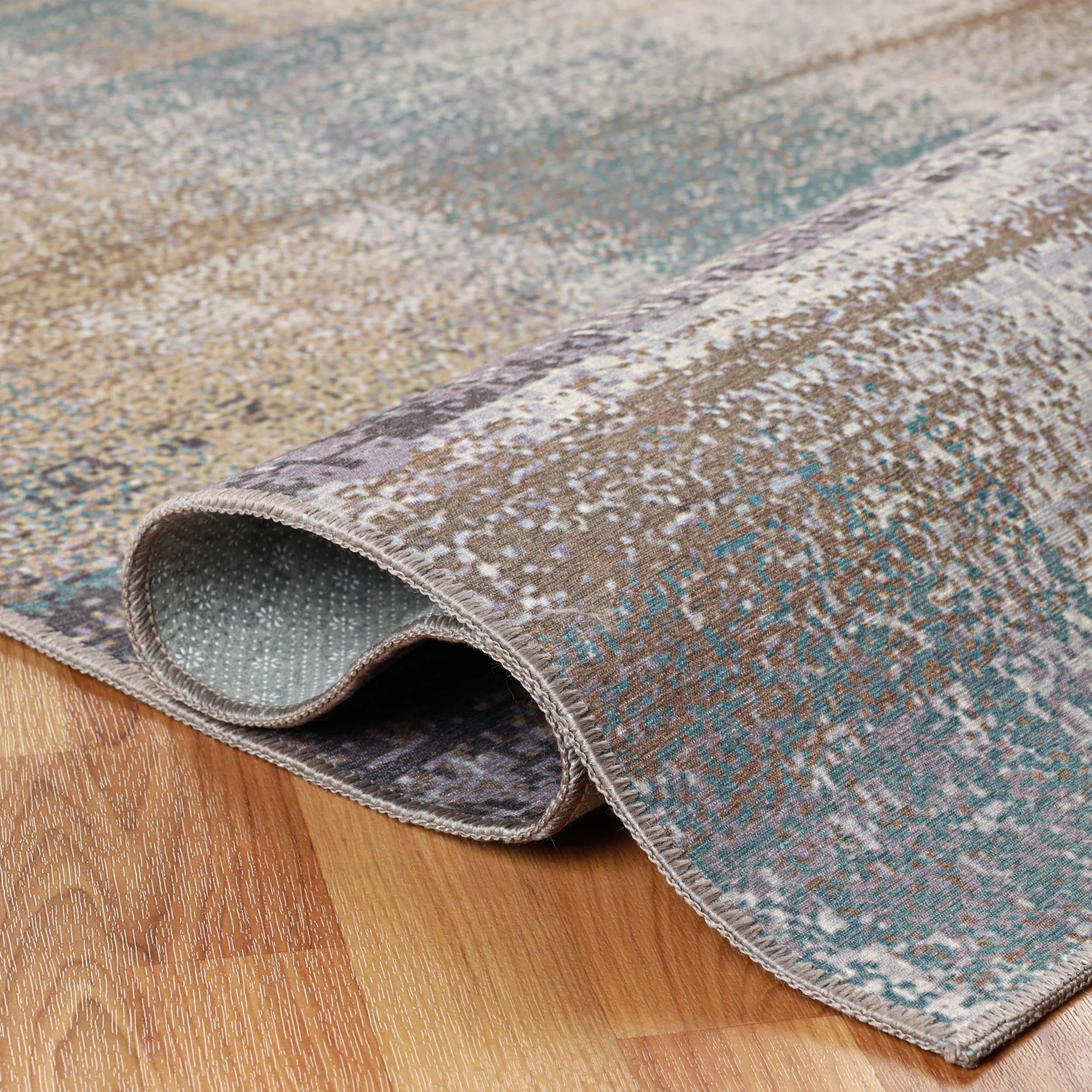 Ara Brushed Patchwork Non-Slip Washable Indoor Area Rug or Runner