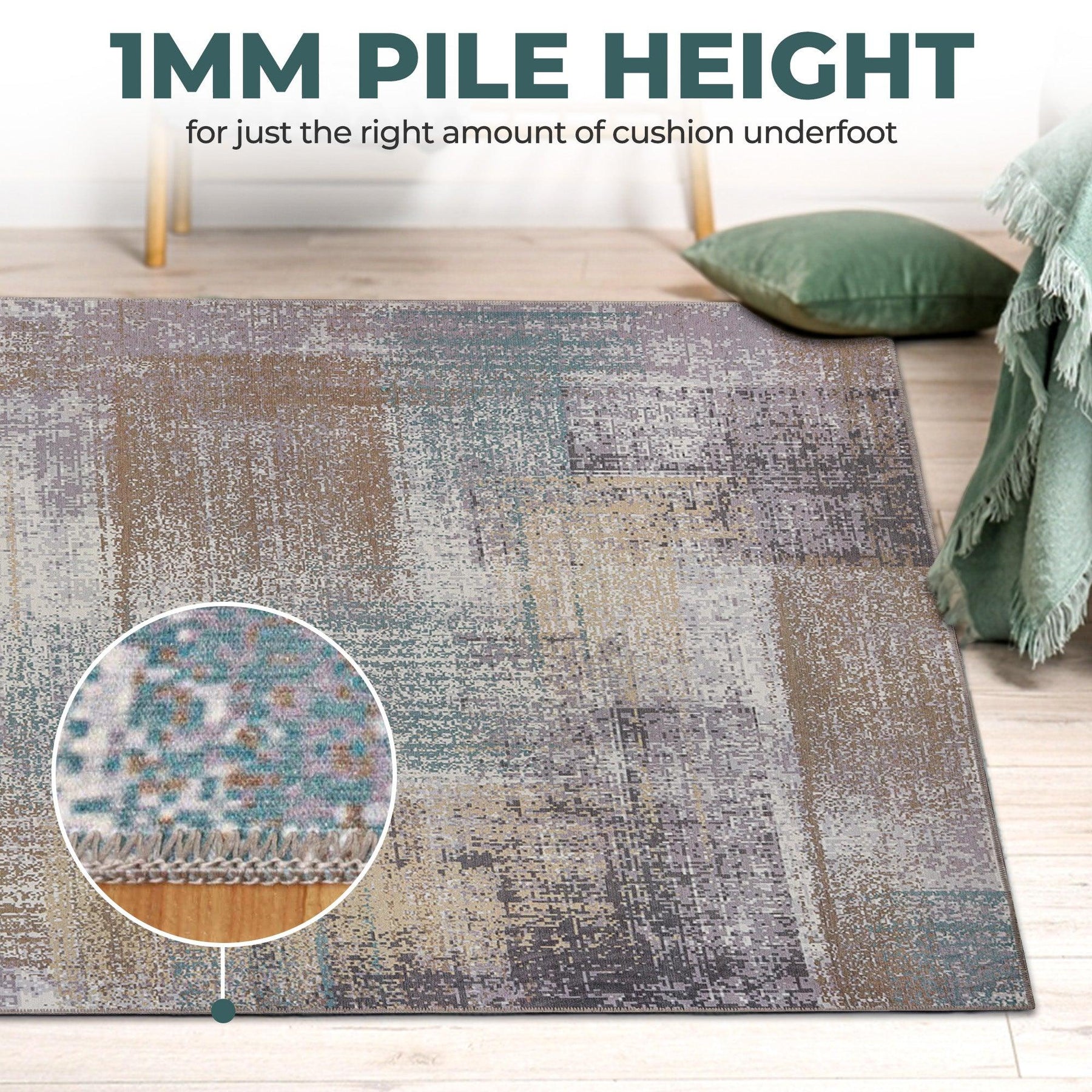 Ara Brushed Patchwork Non-Slip Washable Indoor Area Rug or Runner