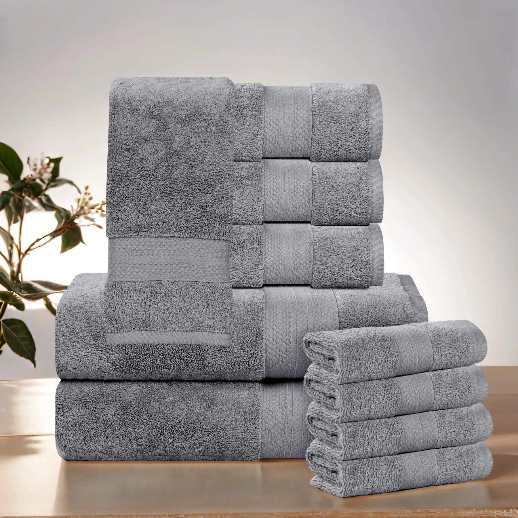 Aria Turkish Cotton Heavyweight Absorbent Solid 10 Piece Plush Towel Set