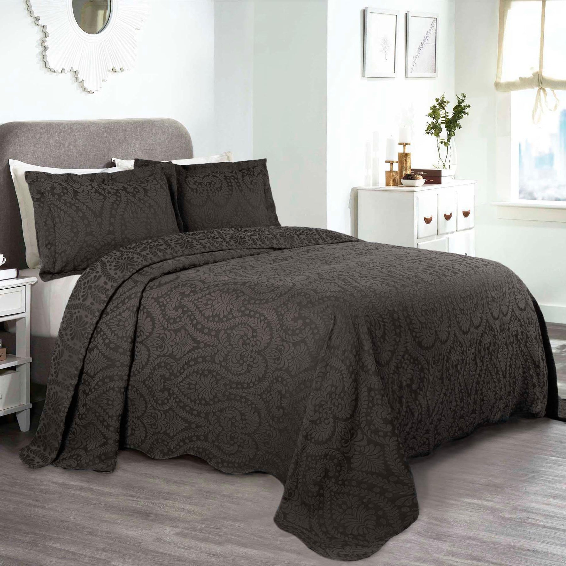 Aspen Cotton Blend Jacquard Floral Scalloped Edge Bedspread Set