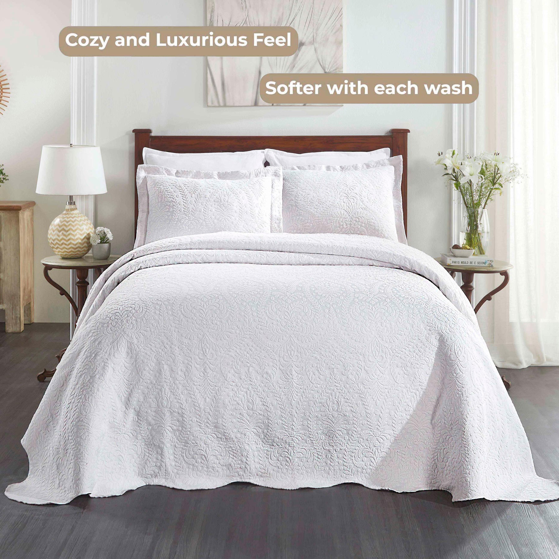 Aspen Cotton Blend Jacquard Floral Scalloped Edge Bedspread Set