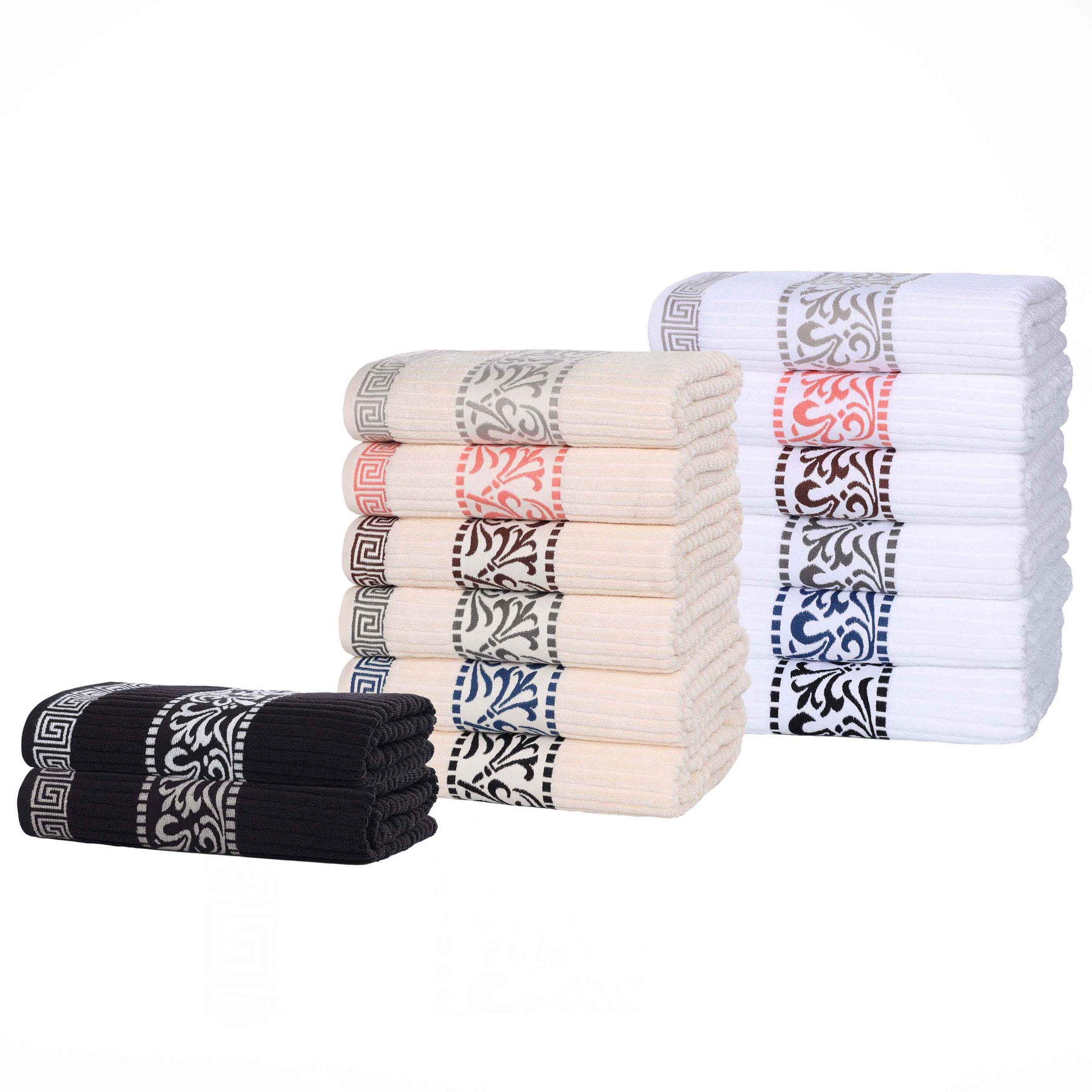Athens Cotton Greek Key Trim Bath Towel Set of 4