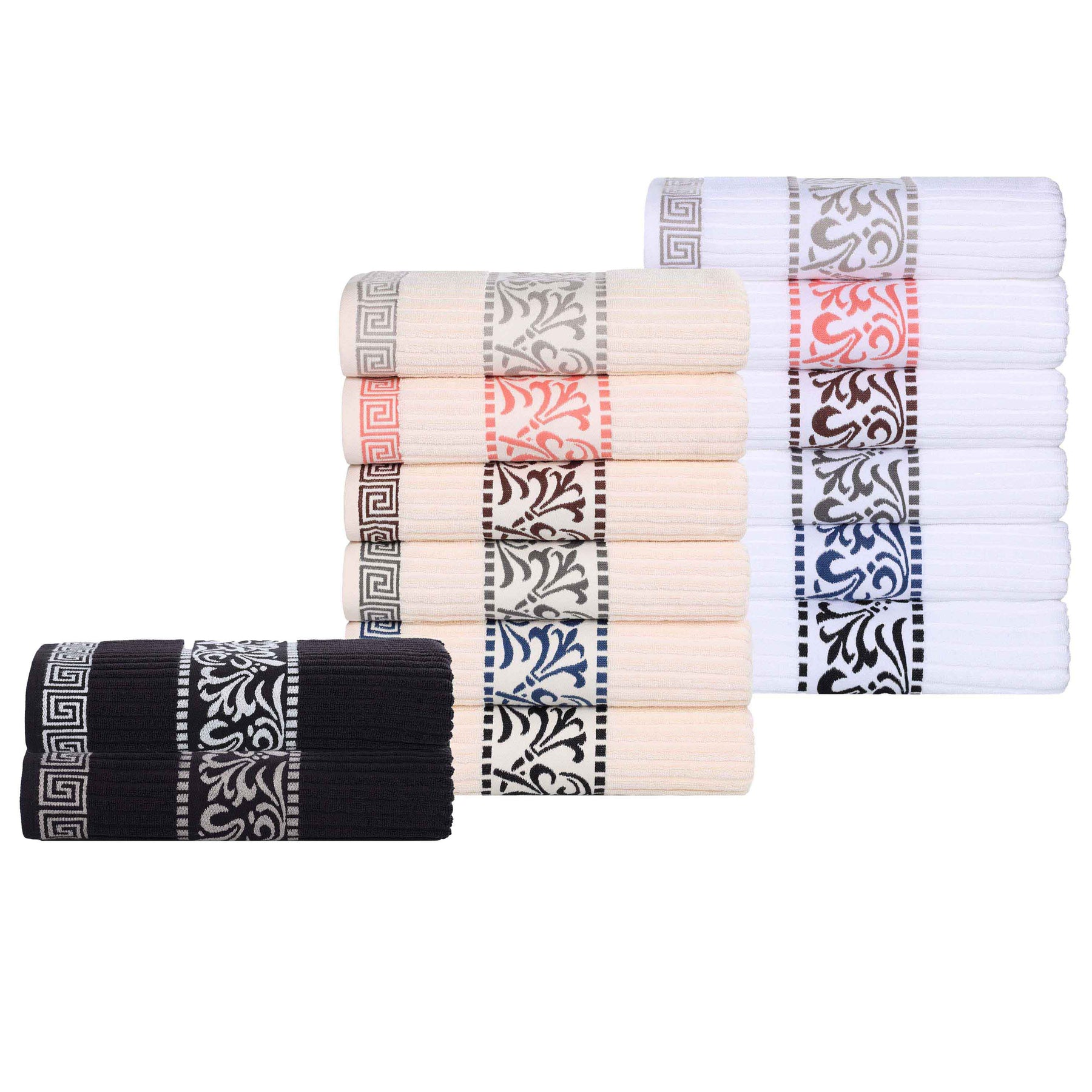 Athens Cotton Greek Key Trim Bath Towel Set of 4