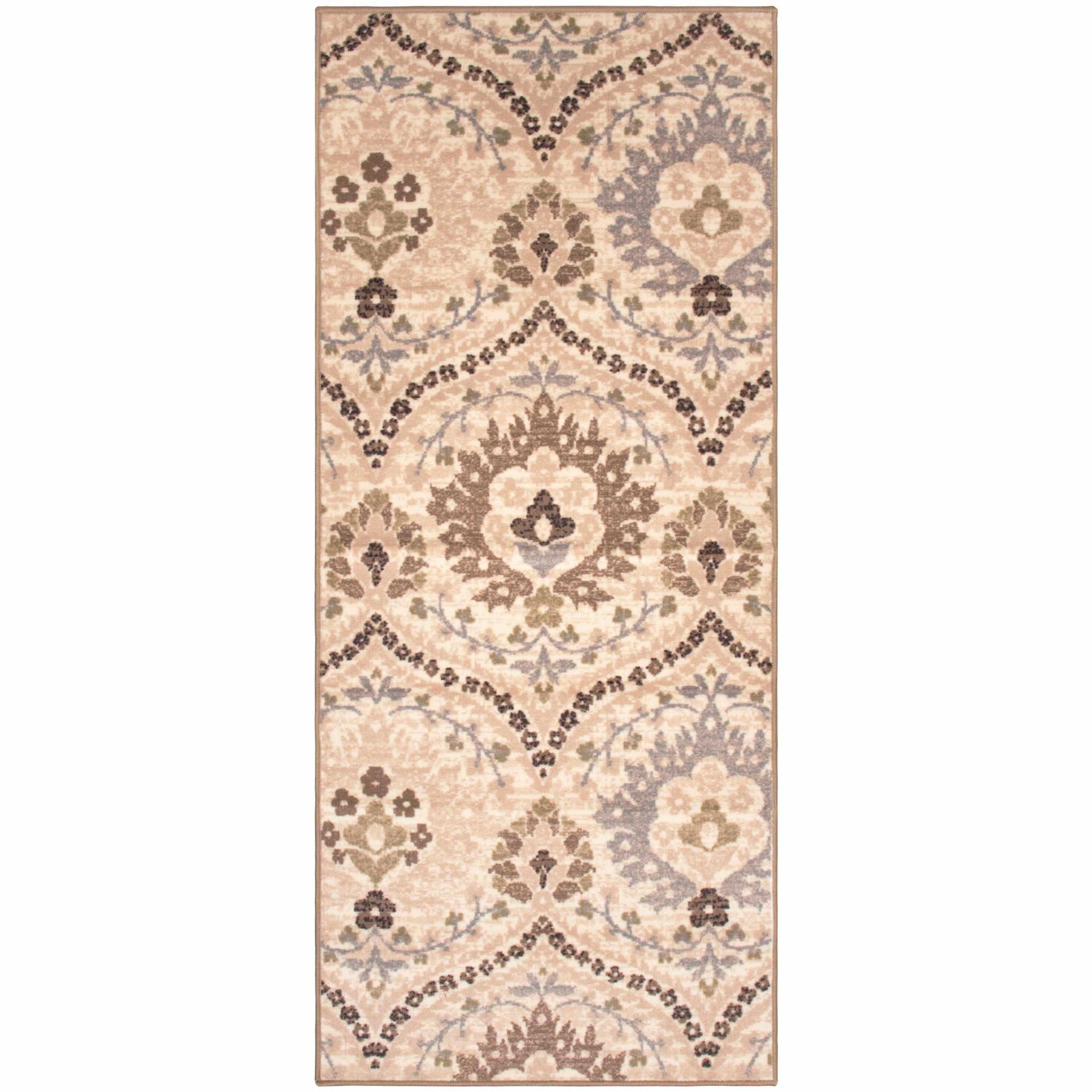 Augusta Rustic Floral Damask Non-Slip Indoor Washable Area Rug