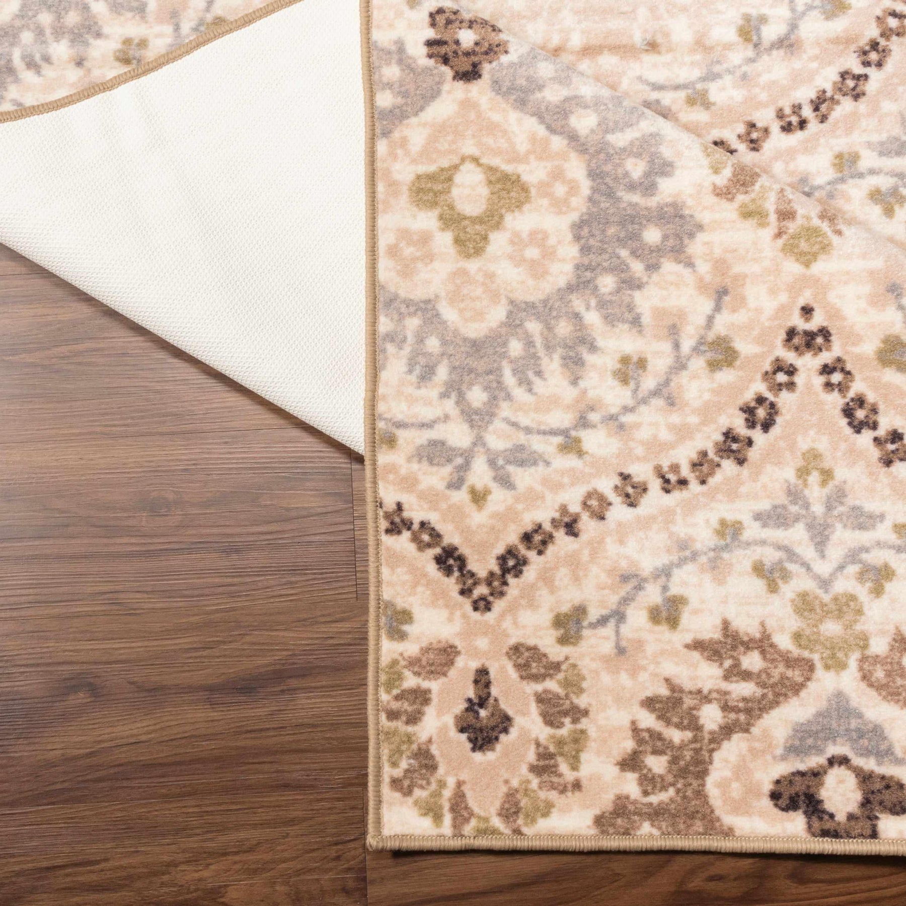 Augusta Rustic Floral Damask Non-Slip Indoor Washable Area Rug