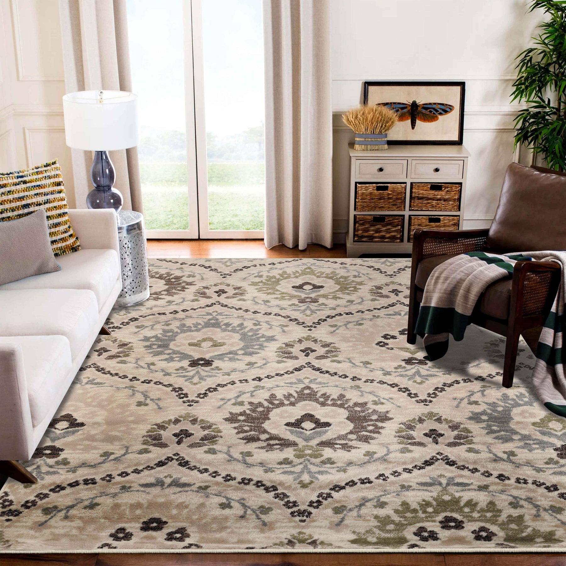 Augusta Vintage Floral Damask Indoor Area Rug or Runner