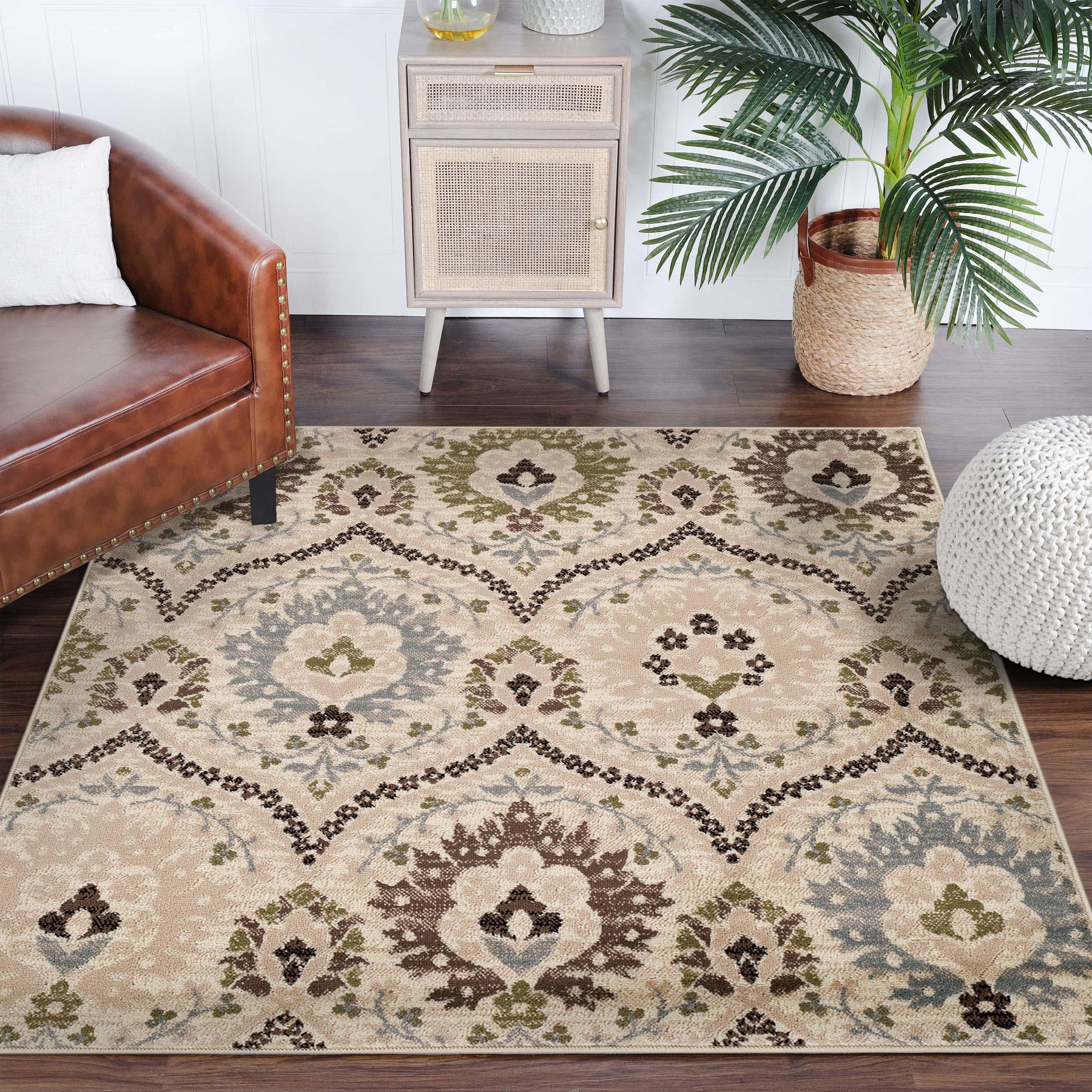 Augusta Vintage Floral Damask Indoor Area Rug or Runner