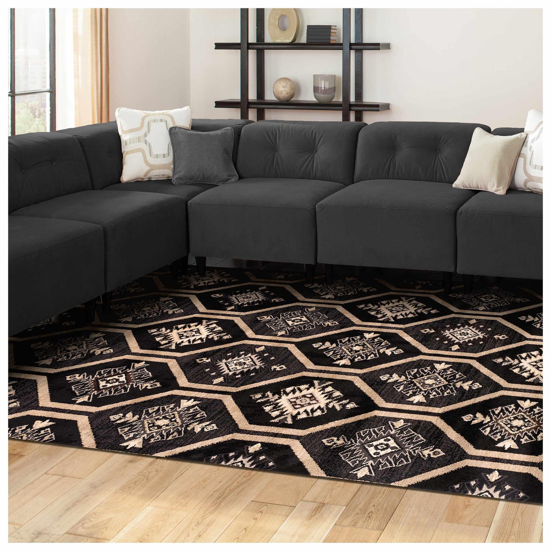 Aurora Hexagon Medallion Geometric Area Rug or Runner