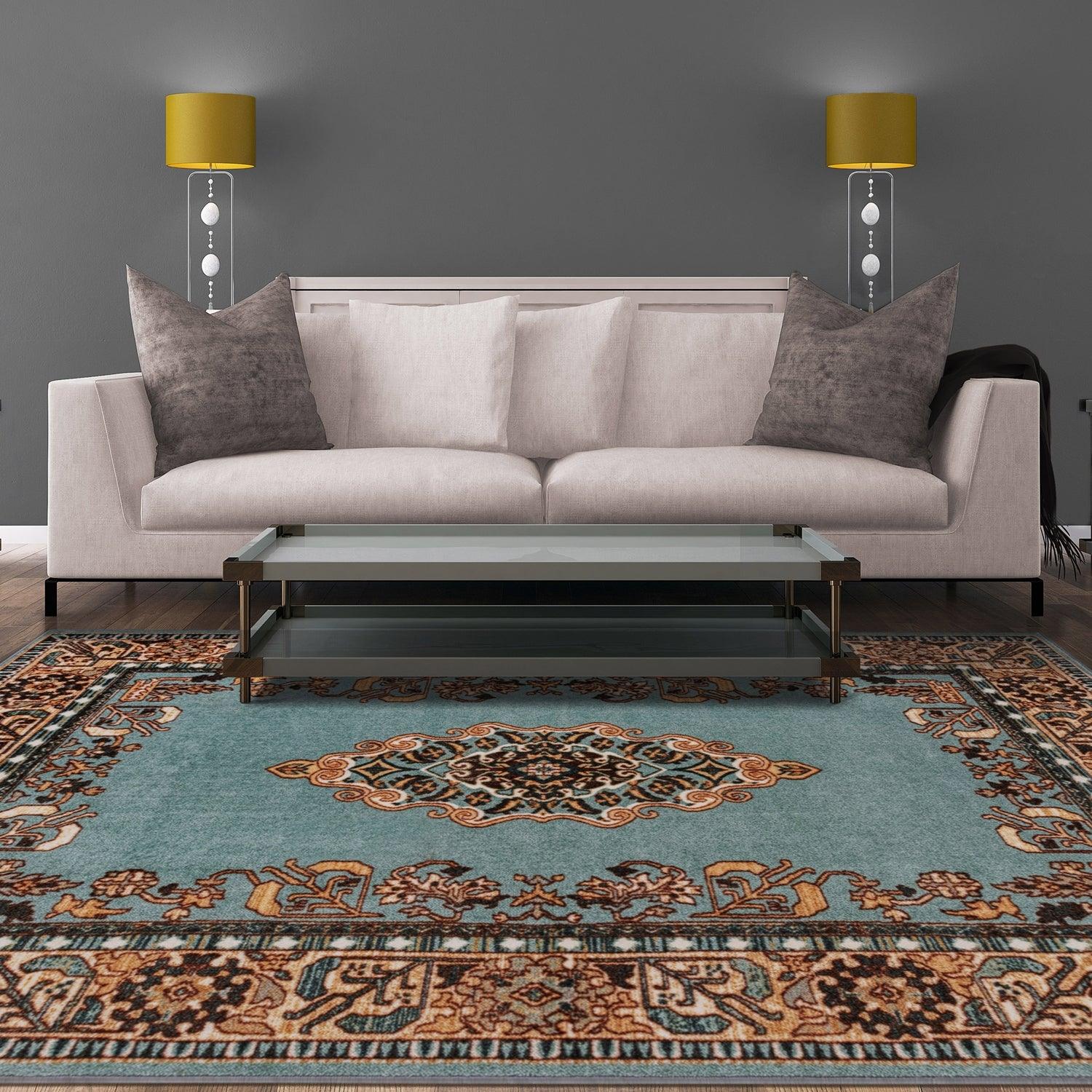 Aviva Non-Slip Floral Washable Medallion Indoor Area Rug or Runner Rug