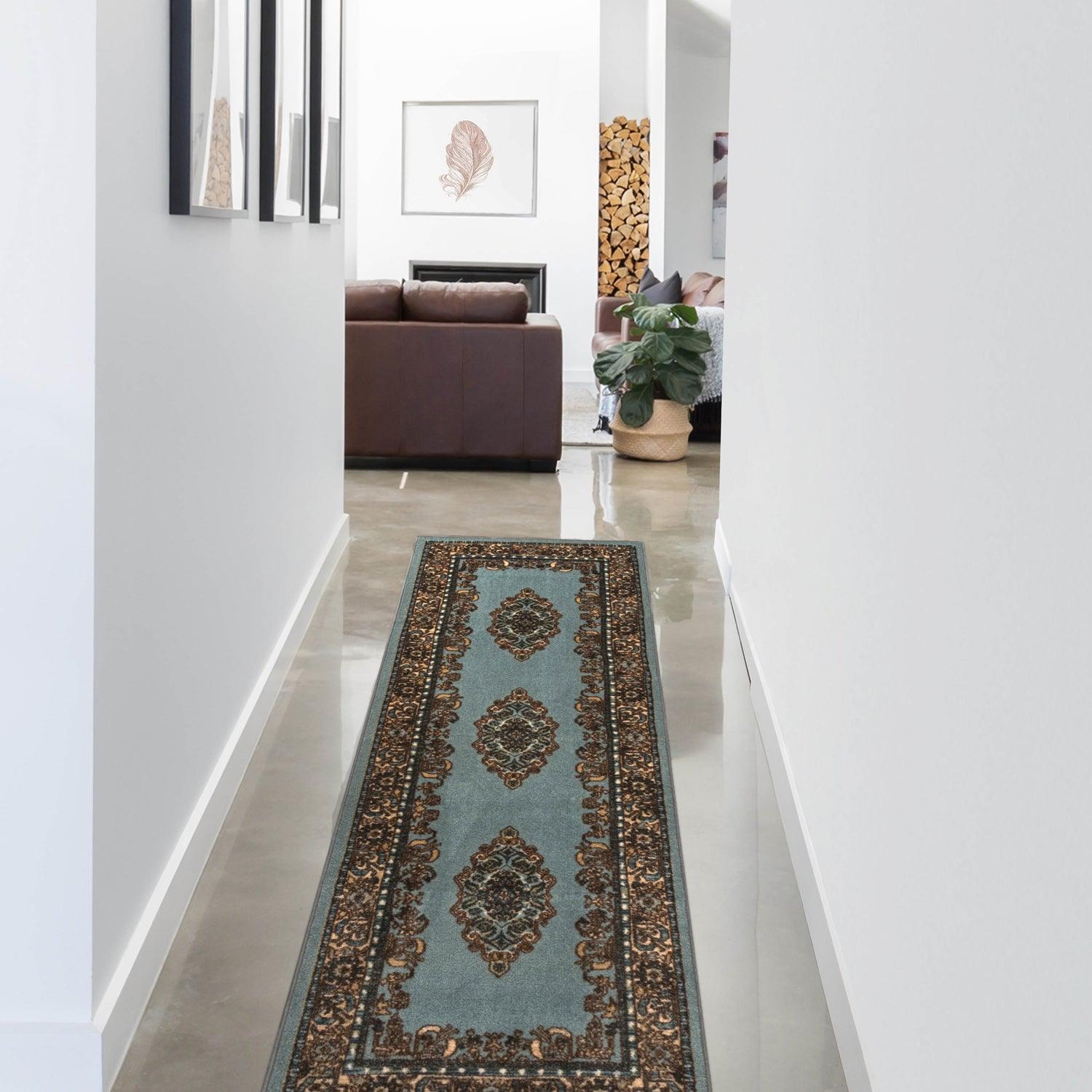 Aviva Non-Slip Floral Washable Medallion Indoor Area Rug or Runner Rug