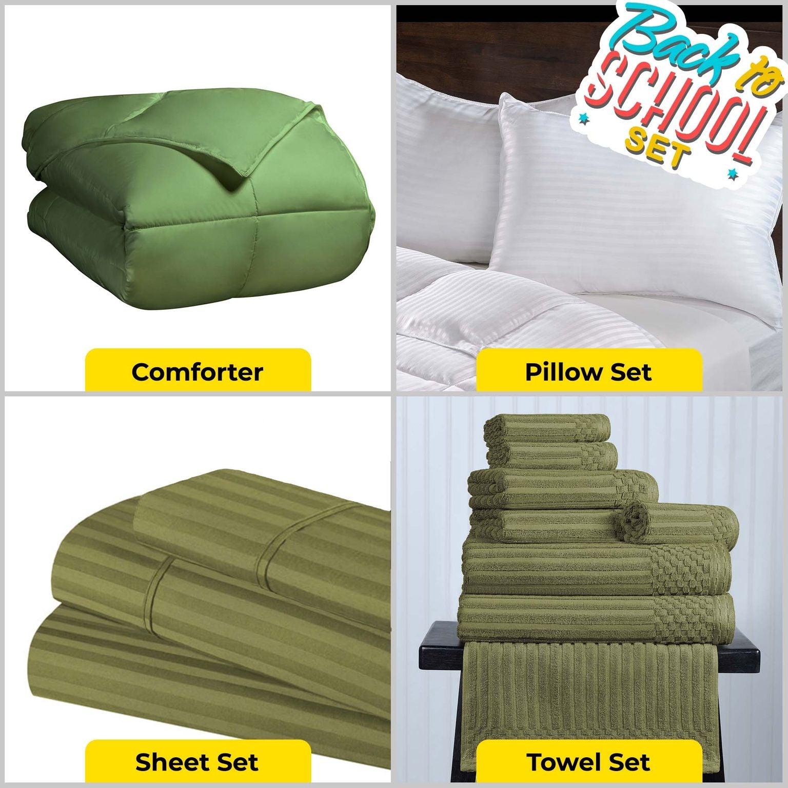 Back To School Kit, Dorm Bundle, Twin/ Twin XL, Green