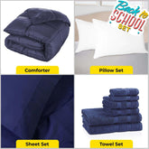 Back To School Kit, Dorm Bundle, Twin/ Twin XL, Navy Blue
